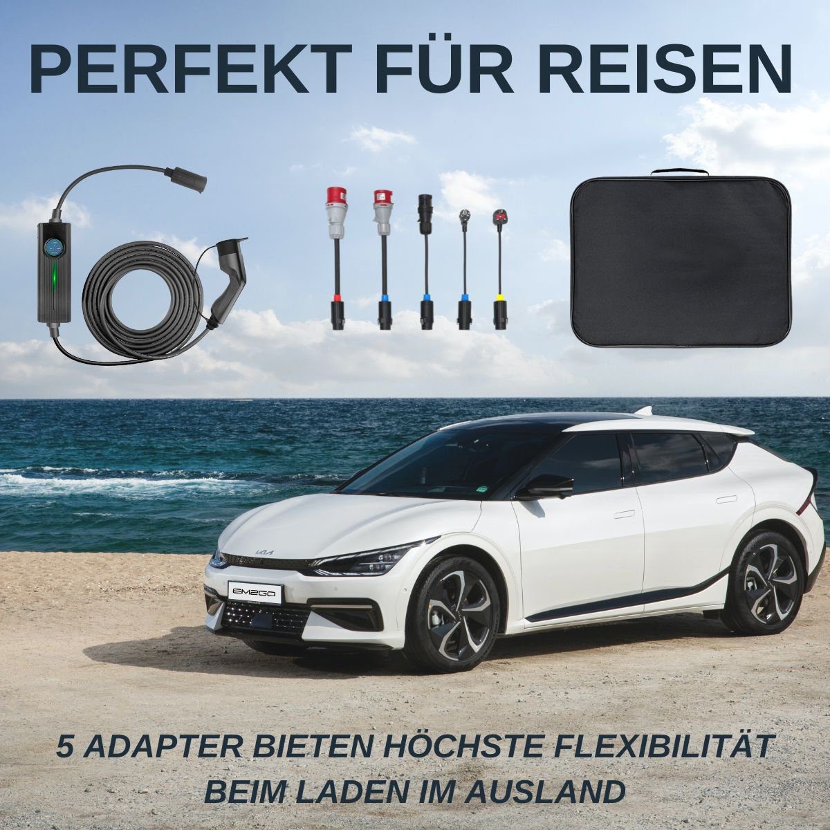 Elektroauto-Ladestation mit Adapter, Mobil, Mobile und EM2GO Wandhalterung Tasche 5 Mobile Wallbox