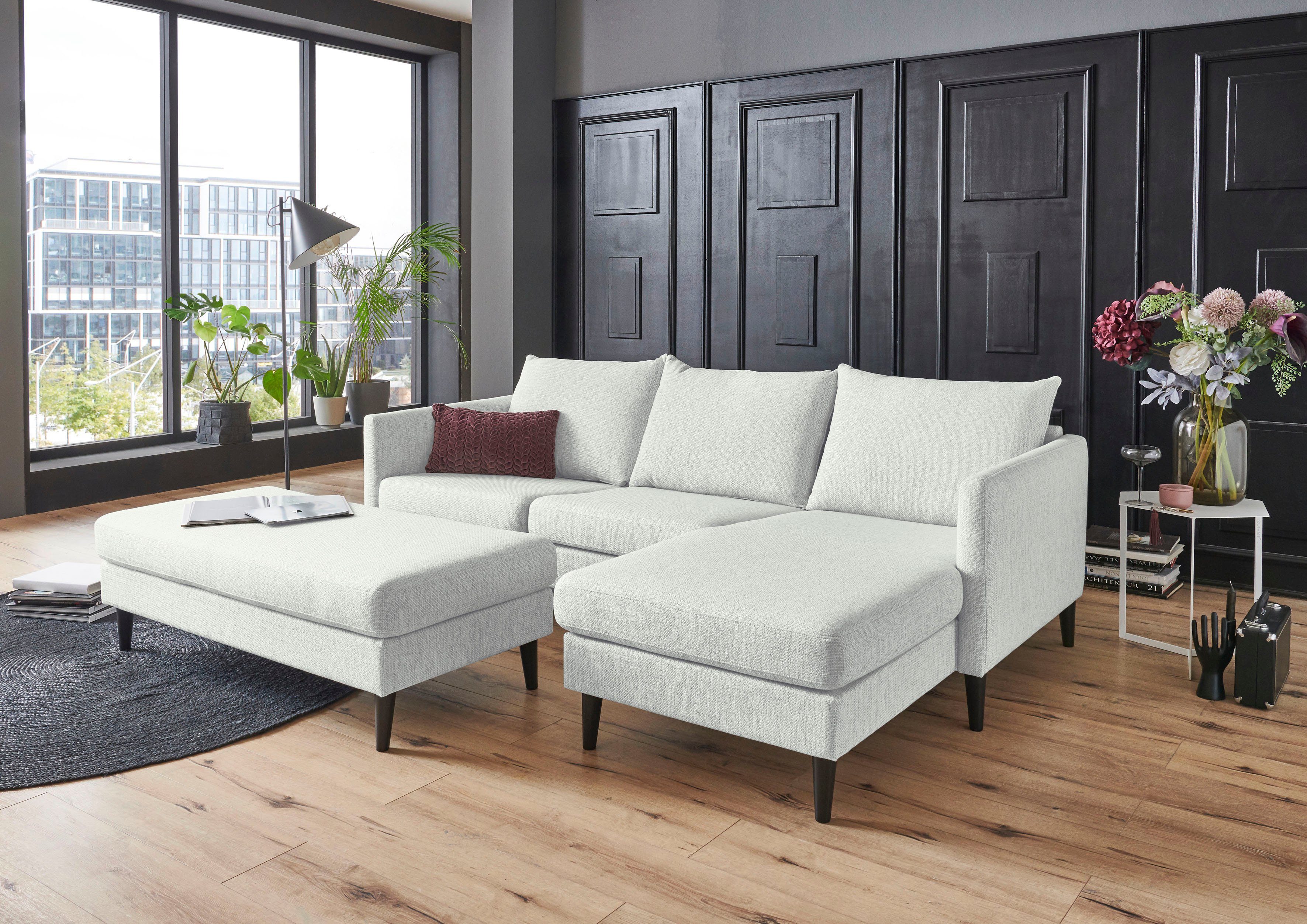 ATLANTIC home collection Ecksofa Rekvik L-Form, mit Wellenunterfederung, Ottomane beidseitig montierbar