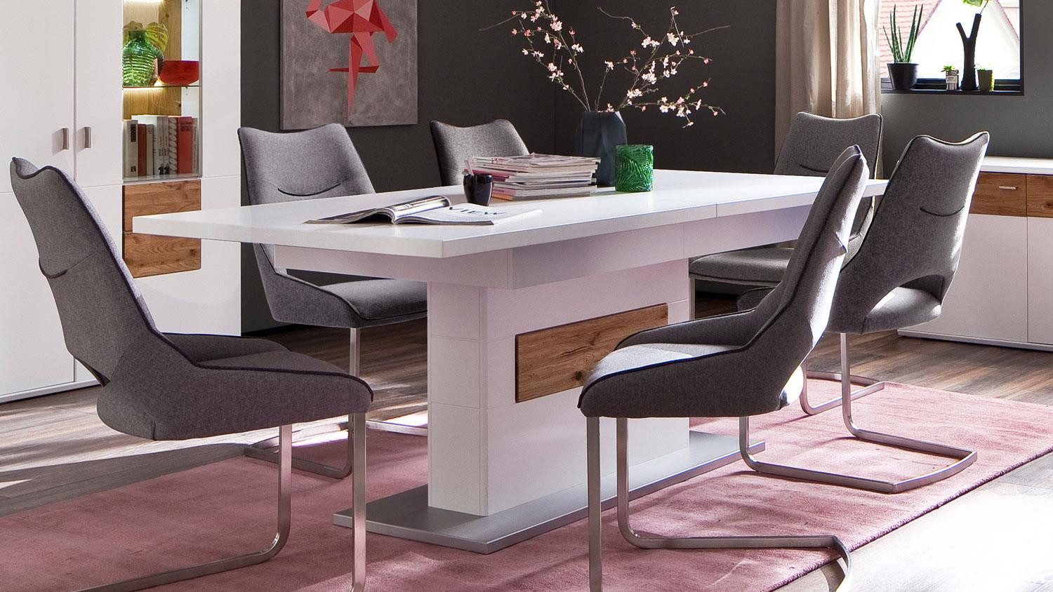 MCA furniture Esstisch Esstisch Kansas weiß matt Lack Eiche massiv 180-280 cm