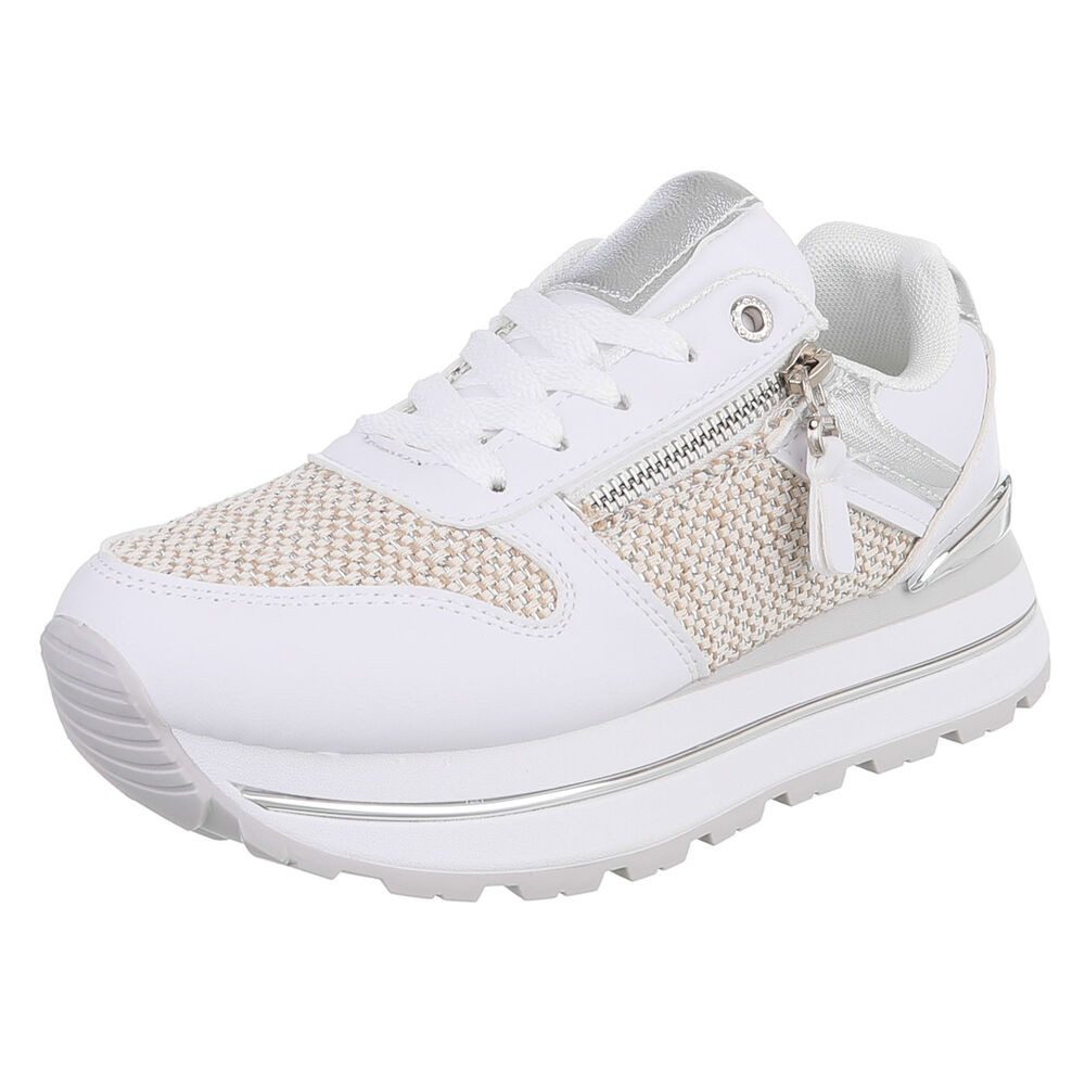 Ital-Design Stylischer Sneaker mit Reißverschluss für Damen Sneaker (91260955) Keilabsatz/Wedge Sneakers Low in Weiß
