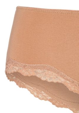 LASCANA Panty (Packung, 3-St) aus elastischer Baumwolle mit zarter Spitze