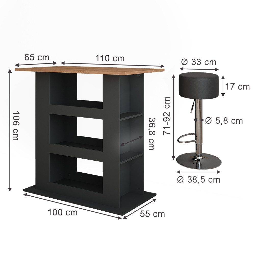 Vicco Bartisch Repose, Goldkraft Eiche/Anthrazit/Schwarz, 110 günstig online kaufen