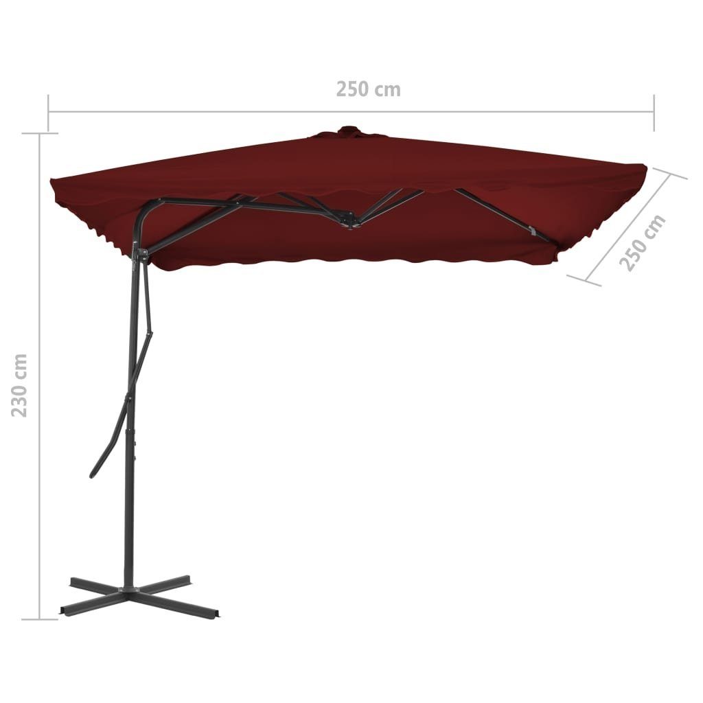 vidaXL Sonnenschirm aus Stoff, pulverbeschichteter Stahl in Bordeauxrot, L/B/H: 250x250x230 cm