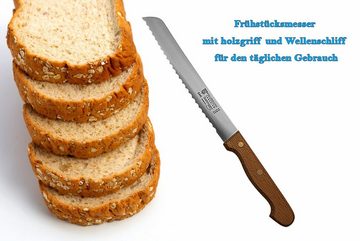 SMI Brotmesser Solingen Brotmesser 20 cm Wellenschliff Brötchenmesser Buchenholz