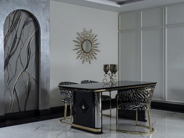 Casa Padrino Esstisch Luxus Art Deco Esstisch Schwarz / Gold - Handgefertigter Massivholz Küchentisch mit Spiegelglas - Art Deco Esszimmer Möbel