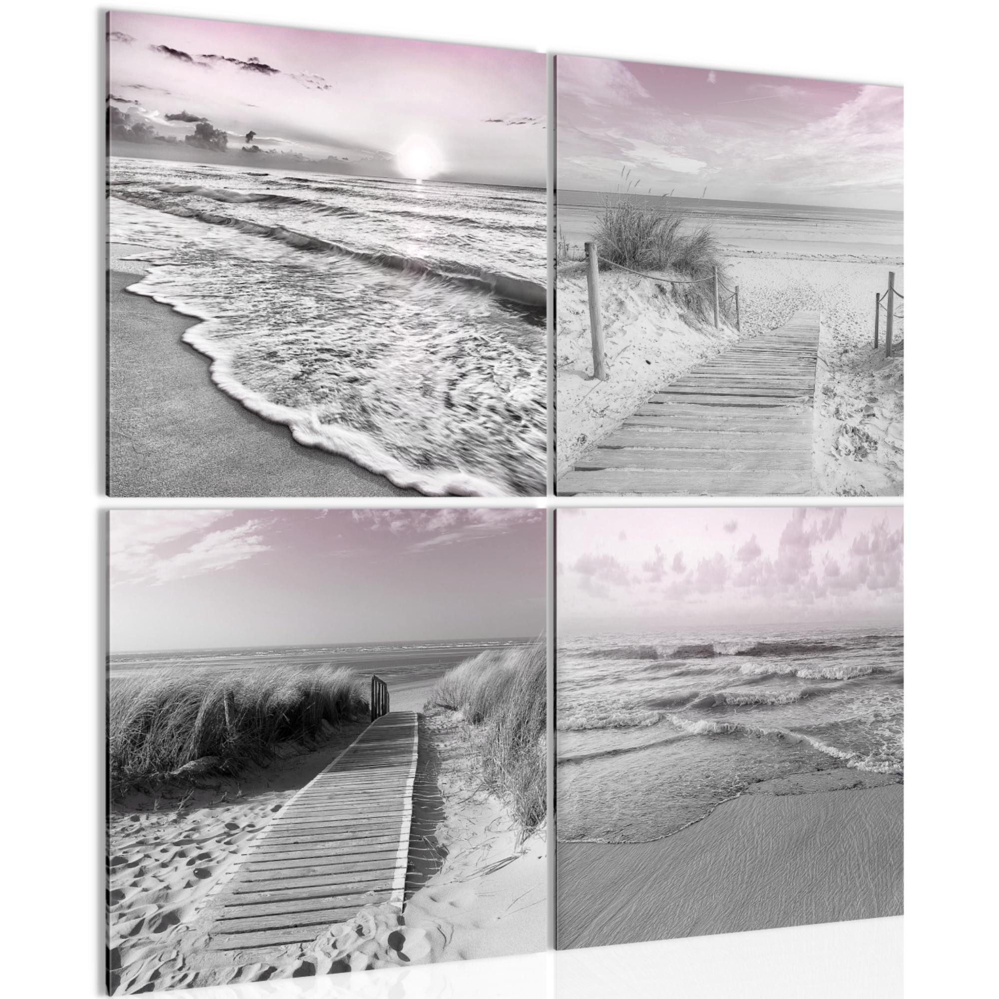 Runa Art Wandbild Strand auf Vlies Leinwand 60 x 60 cm Küste Grau Rosa 028044b, 30 x 30 cm - 4 Bilder