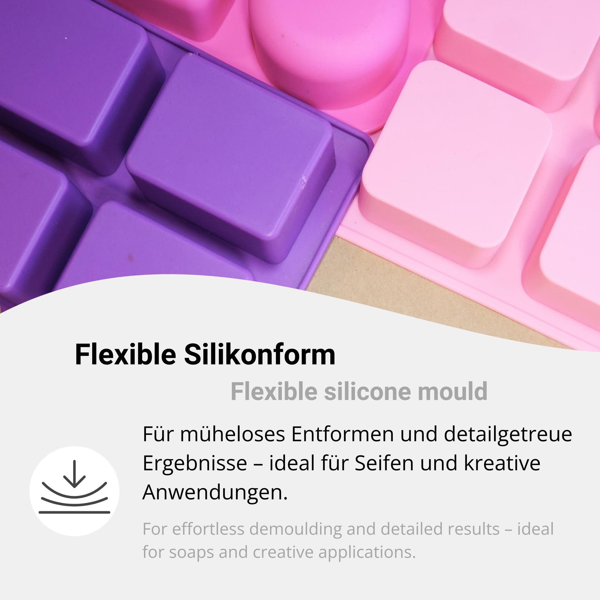 DistrEbution Silikonform Klassische Form für Seifenstücke, für Gästeseifen & Handseifen, flexibel, Spülmaschinenfest