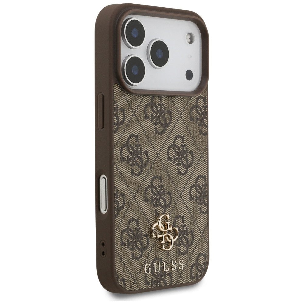 Guess Handyhülle Case iPhone 17 Pro MagSafe Kunstleder braun Logo goldfarben 6,3 Zoll, Kantenschutz – Bild 4 von 5