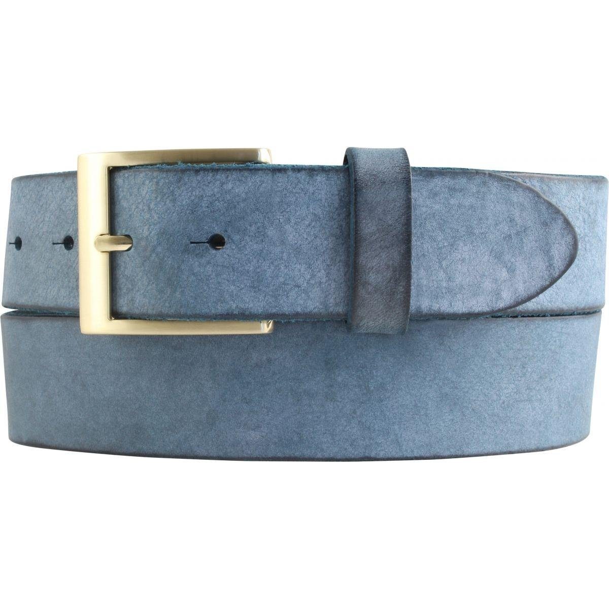 BELTINGER Ledergürtel Herren-Gürtel aus weichem Vollrindleder Vintage-Look 4 cm - Jeans-Gürt weiches Leder, Gürtelschnalle in Gold, Vintage Marine, Gold