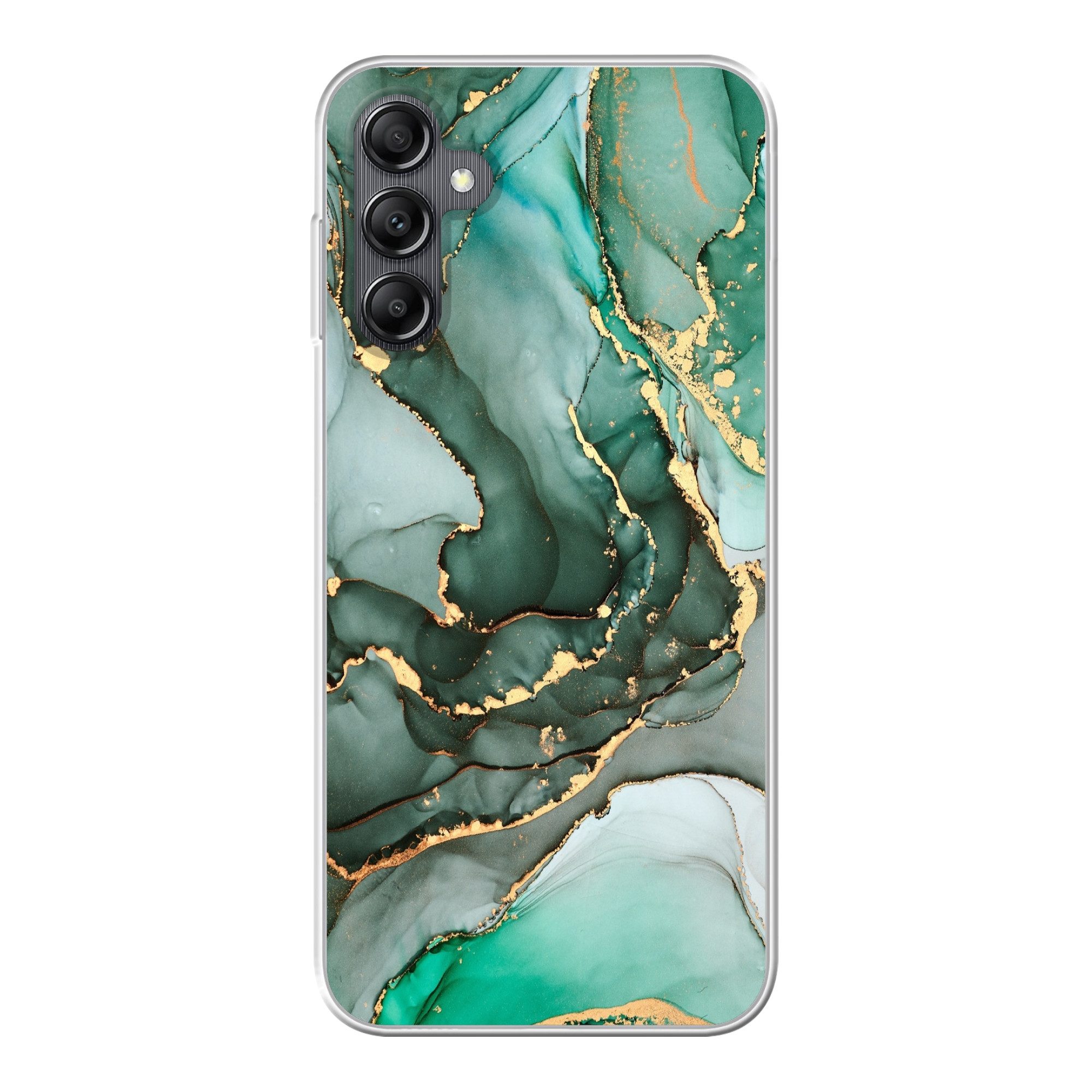 MuchoWow Handyhülle für Samsung Galaxy A14 5G Gold - Marmor - Grün - Luxus - Marmoroptik -, Smartphone-Bumper, Print, Handy Schutzhülle Dünn