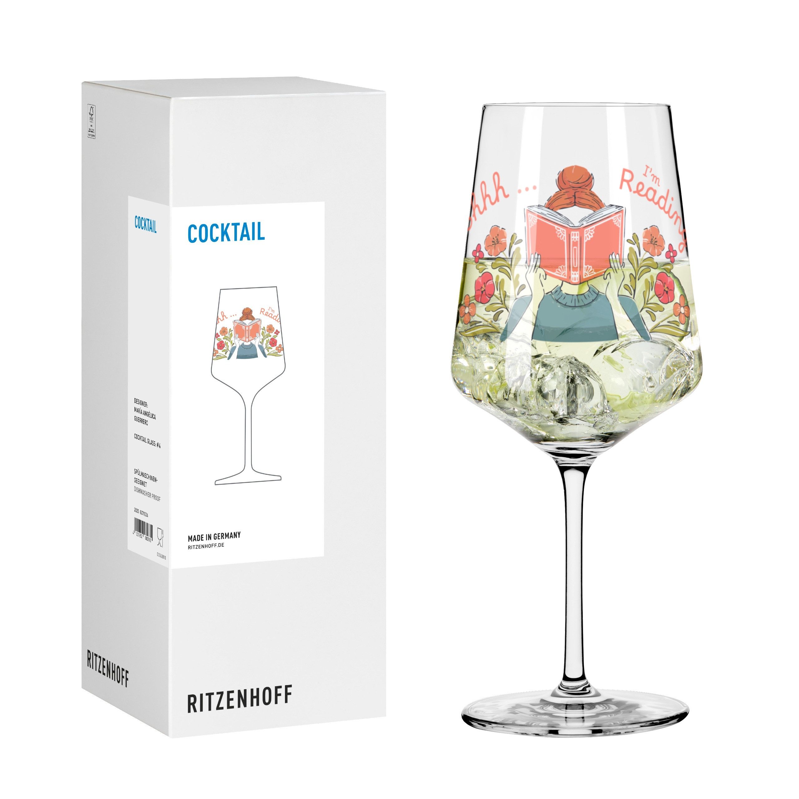 Ritzenhoff Aperitifglas 8271004 500 ml - mit floralen Illustrationen und Spruch, Kristallglas