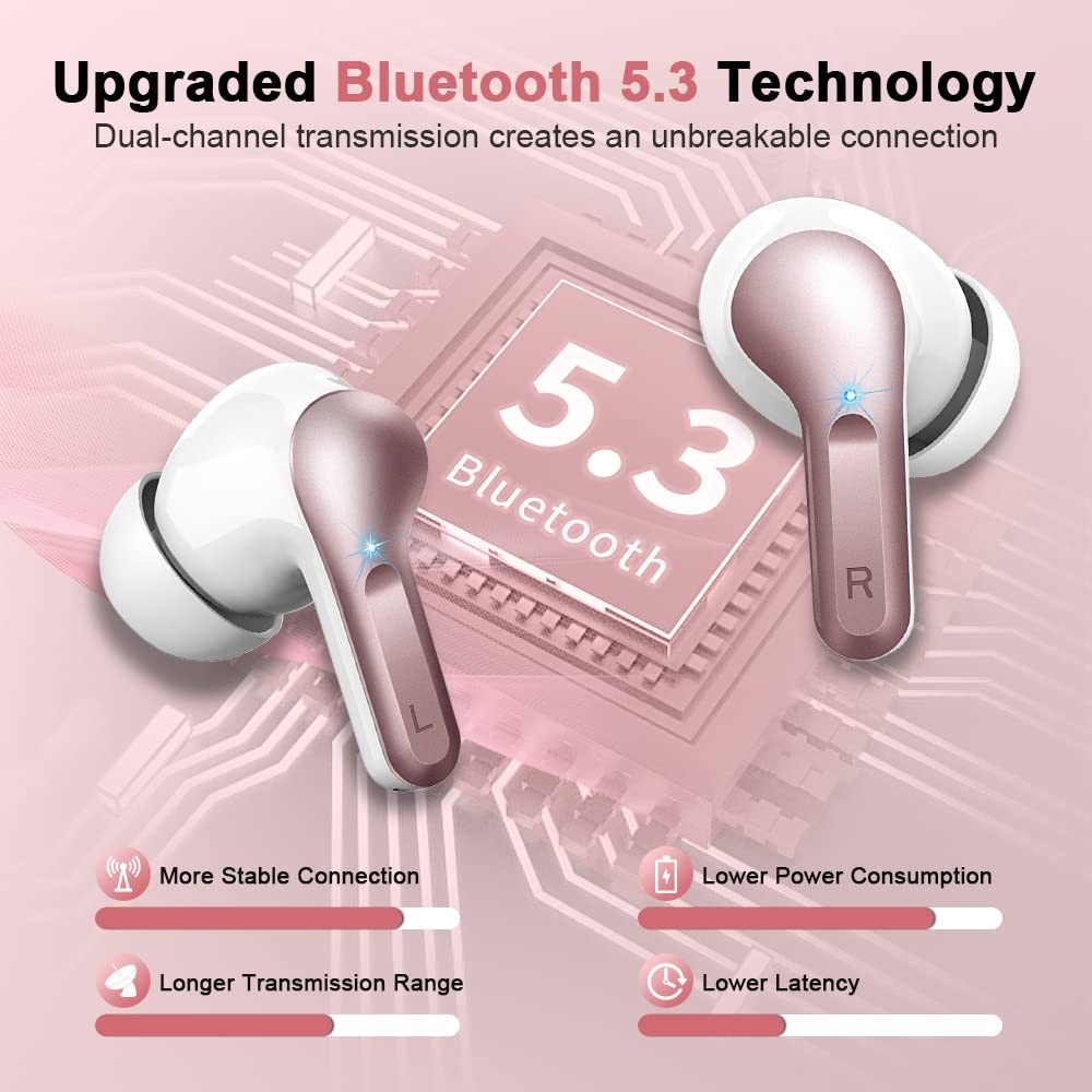 ibettertec Bluetooth Kopfhörer,Kopfhörer Kabellos Bluetooth 5.3 In Ear Kopfhörer In-Ear-Kopfhörer (AMA derselbe Bestseller mit 4 ENC Mikrofon,2025 Neue Kabellose Kopfhörer Noise Cancelling Earbuds mit 40H Deep Bass,USB-C,IP7 Wasserdicht Ohrhörer, IPX7 wasserdichte Ohrhörer,Tiefer Bass,Bluetooth Kopfhörer for Sport)