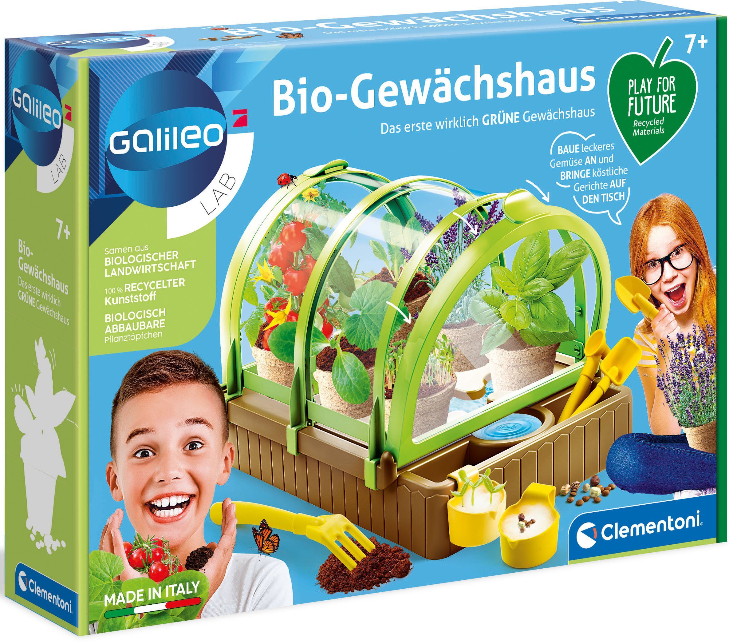 Europe Material; Experimentierkasten Bio Future for recyceltem Clementoni® Gewächshaus, aus Galileo, in Made Play
