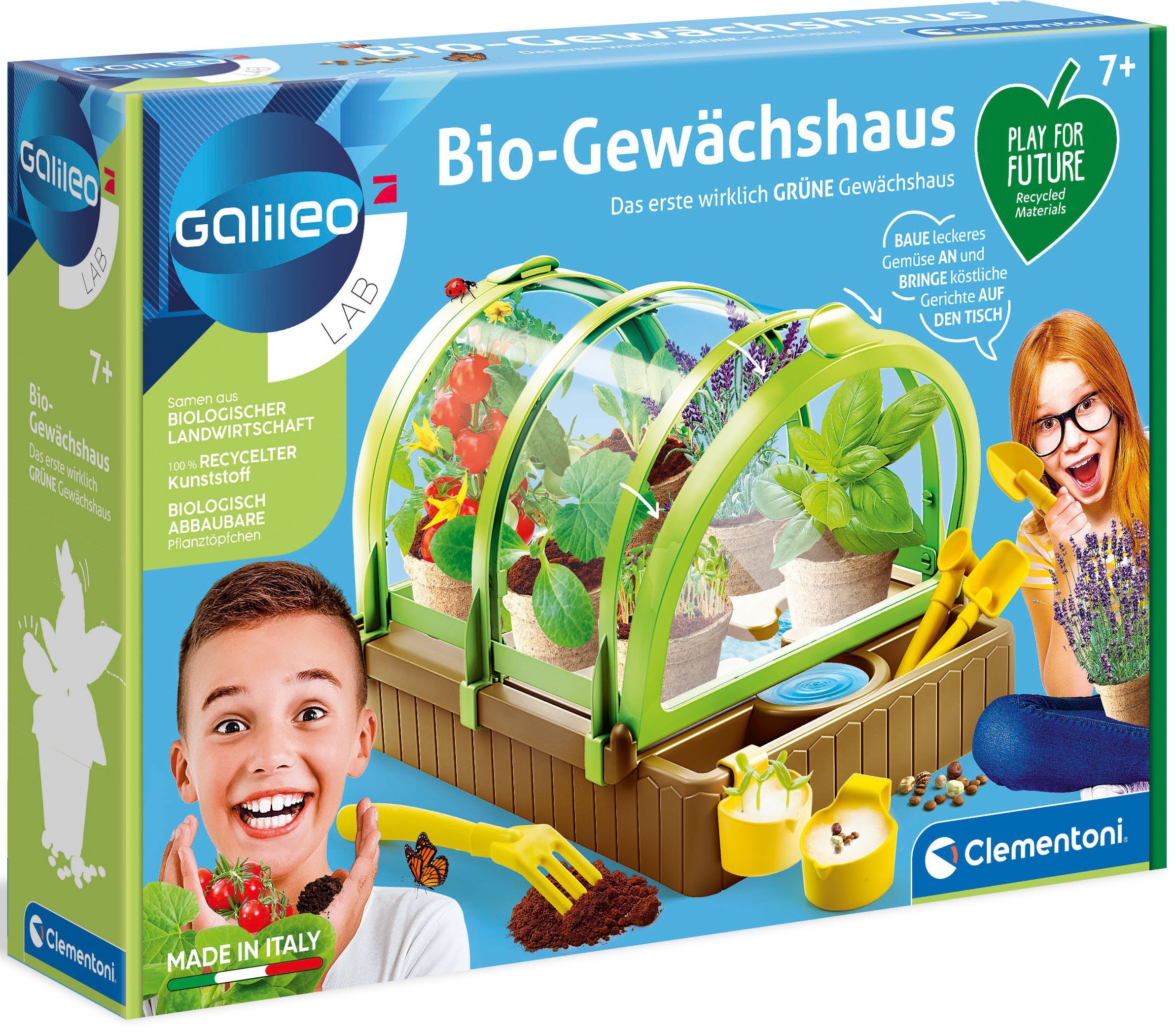 Clementoni® Experimentierkasten Galileo, Play for Future Bio Gewächshaus, aus recyceltem Material; Made in Europe