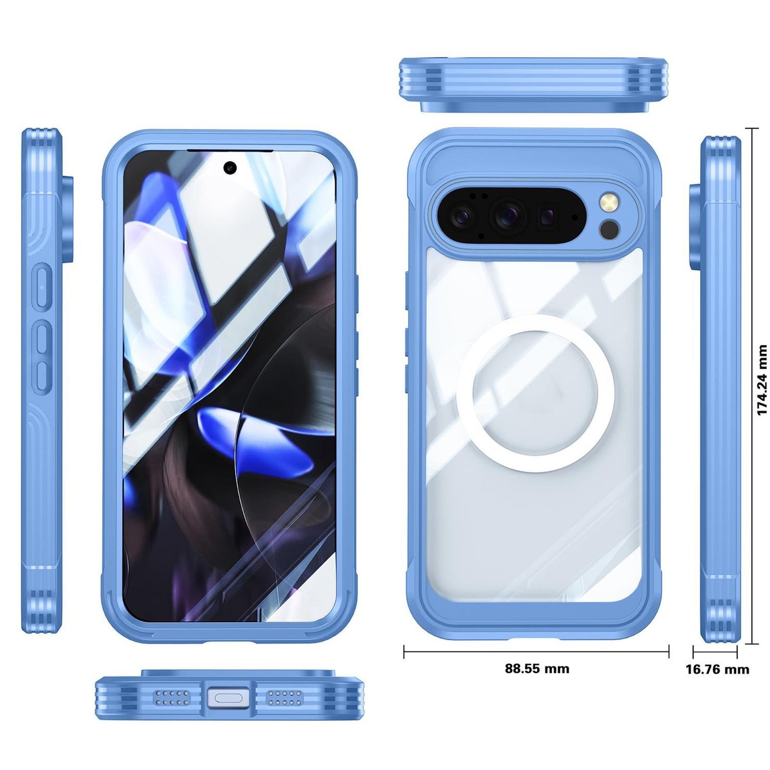 Wigento Handyhülle Für Google Pixel 10 Pro XL MagSafe Full Body Schutz Hülle Bumper Blau, Full Body, MagSafe-Unterstützung, präzise Passform – Bild 2 von 5