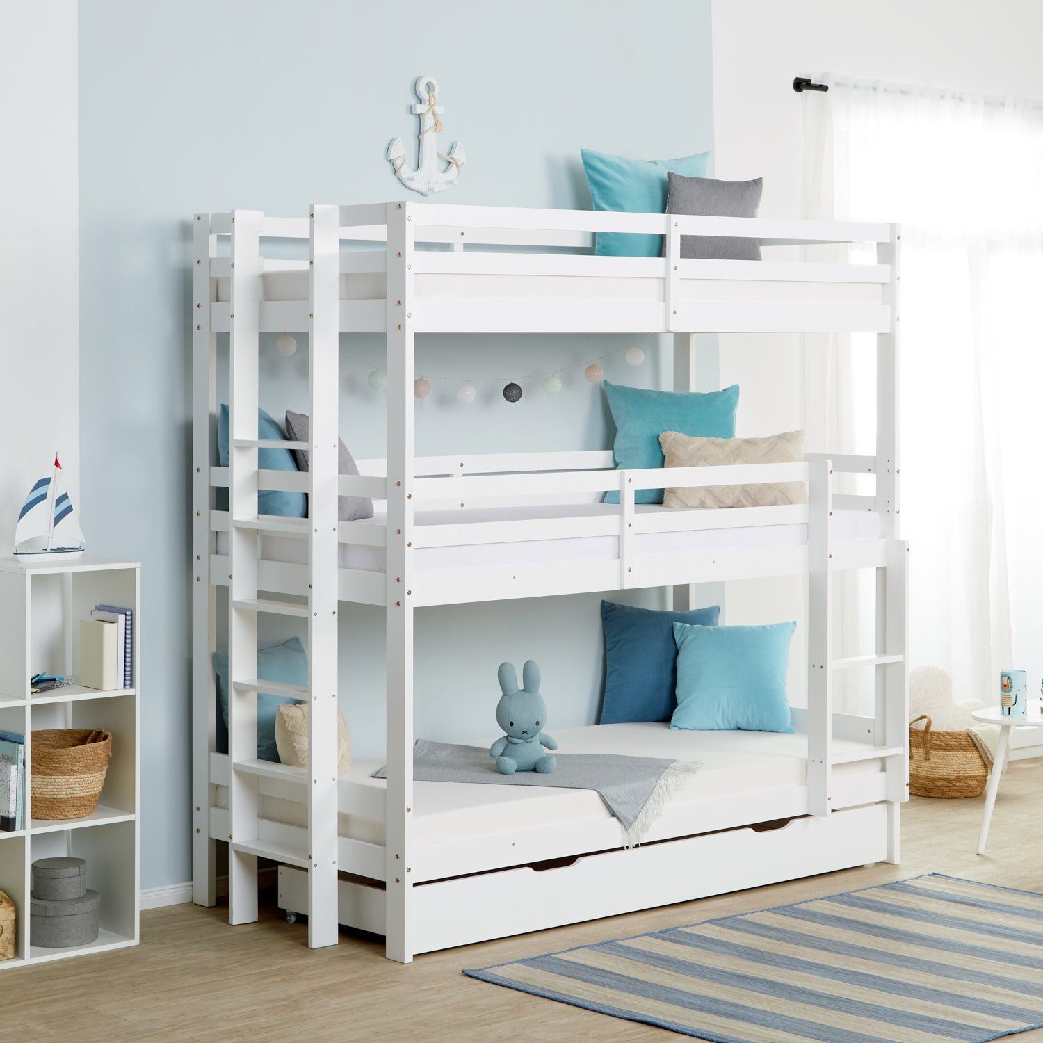 Homestyle4u Etagenbett 90x200 Hochbett für 3 Personen Dreifachbett Weiß Tre günstig online kaufen