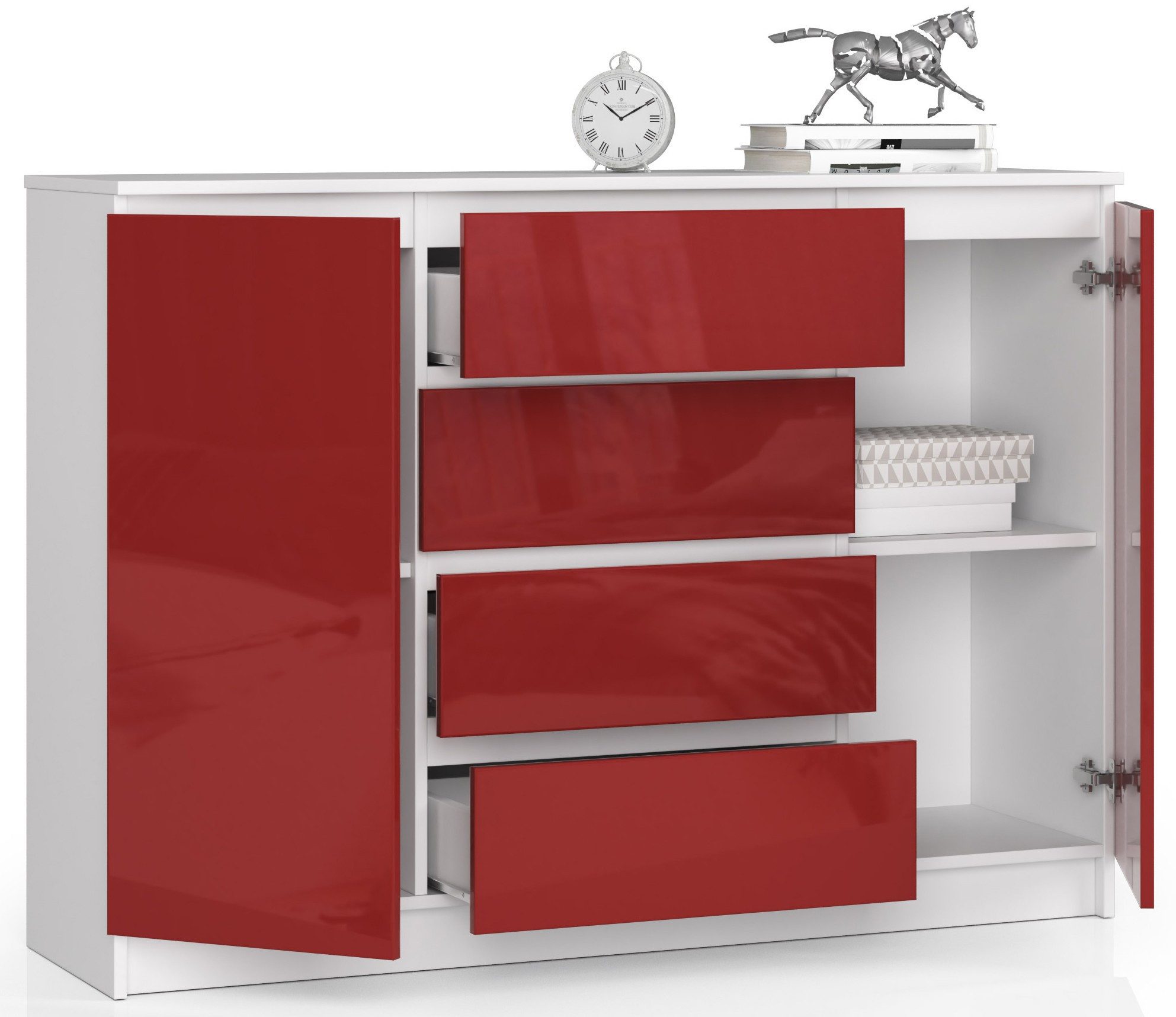 Raumhirsch Furniture Kommode mit 4 Schubladen, zwei Schranktüren, 138 cm breit Holz Schrank, (viele Farbvarianten - Maße: 138 x 99 x 40 cm) - Hochwertig & stabil