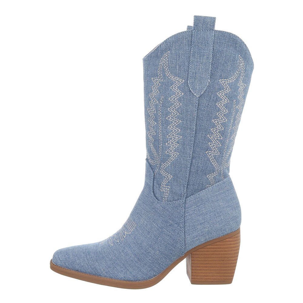 Ital-Design Damen Cowboyboots Western Westernstiefel Blockabsatz Western- & Bikerstiefel in Blau