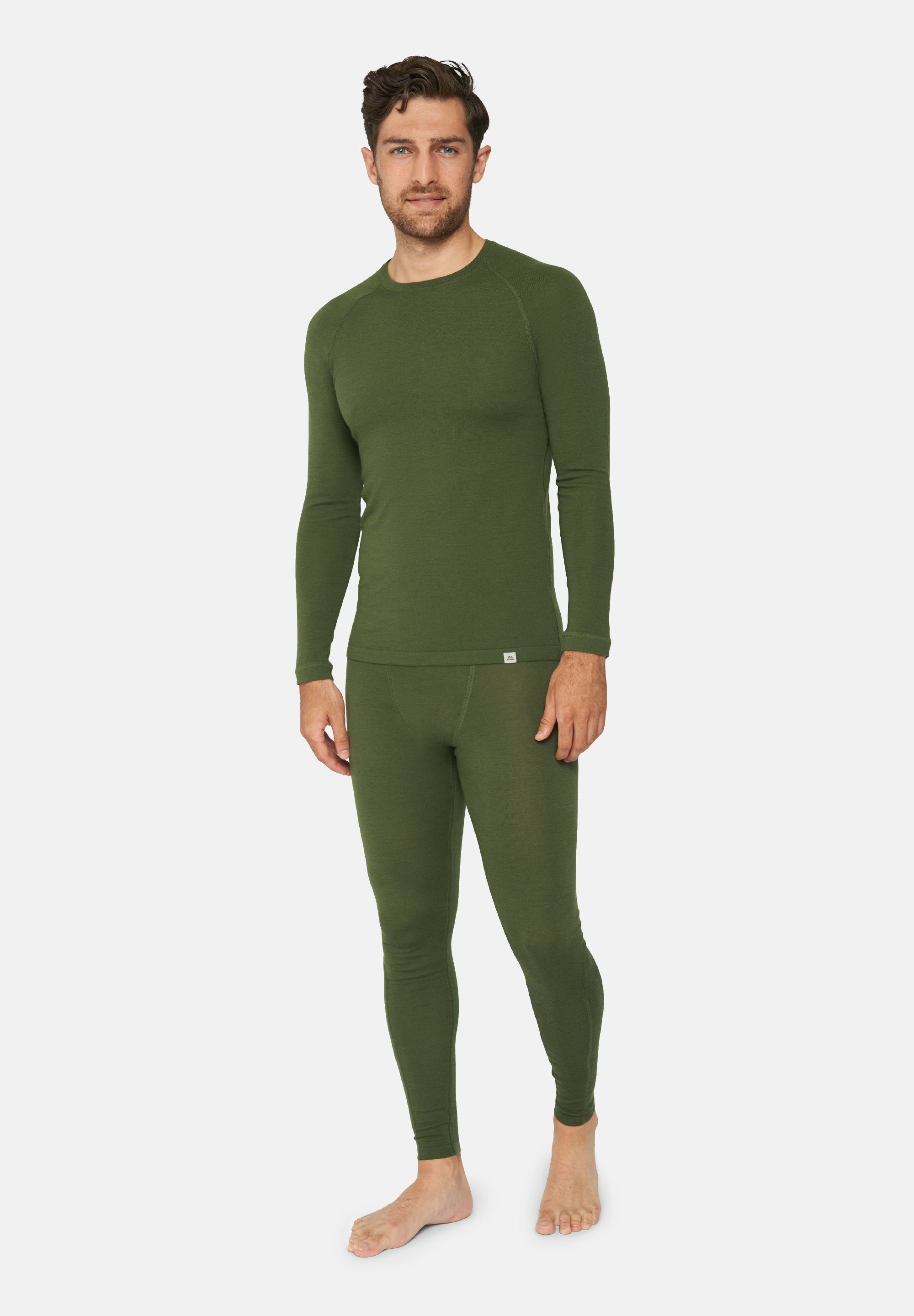 Temperaturregulierend & Langarm Shirt ENDURANCE Set DANISH Thermo-Unterwäsche Thermounterhemd Hose, green für Herren Merino