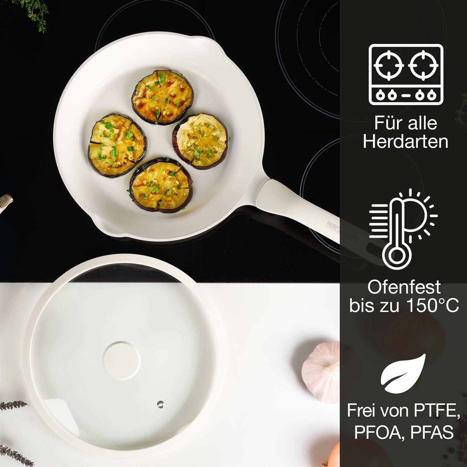 Moritz & Moritz Bratpfanne Multipfanne mit Deckel, creme, Aluminium (Set), antihaft