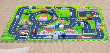 LittleTom Puzzlematte 12 Teile Puzzlematte Straße für Kinder 30x30 cm, Spielstraße Puzzle Spielteppich