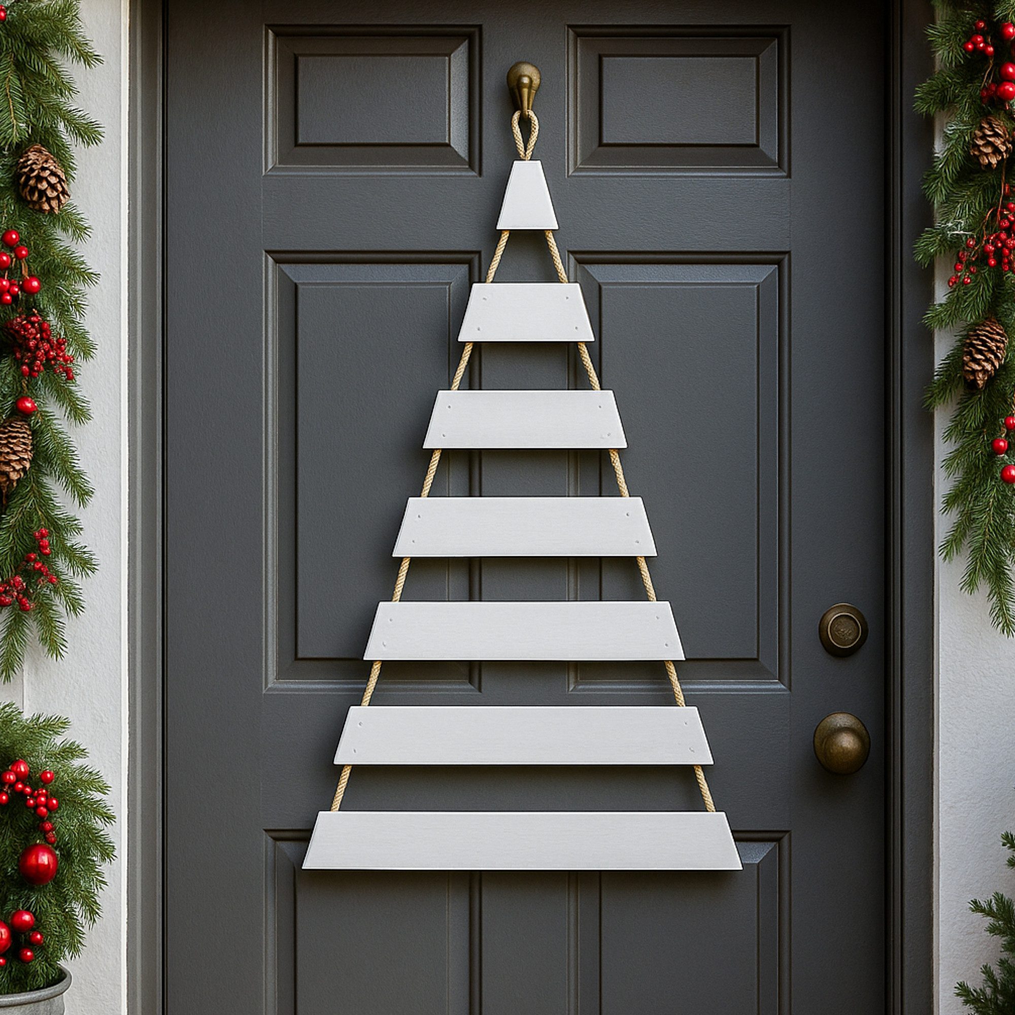 Kistenkolli Altes Land Allzweckkiste Weihnachtsbaum Adventskalender 24 Plätze weiß Holzleiter zum Aufhängen (Spar-Set, 1er Set)