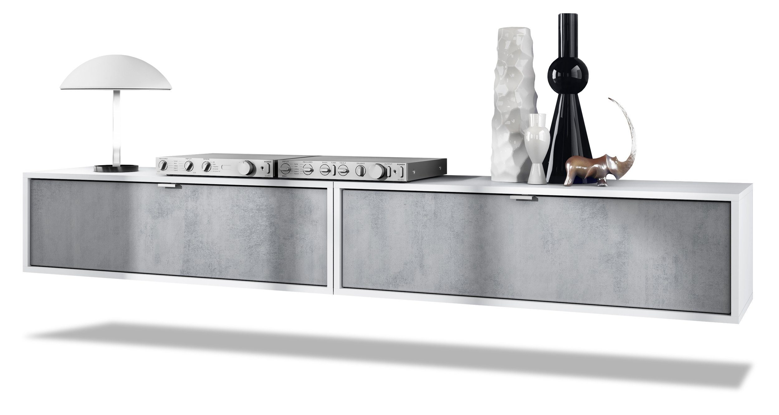 Vladon Lowboard Lana 1000 (2er-Set Tv-Kommode, mit Klappe), Weiß matt/Beton Oxid Optik (100 x 29 x 37 cm)