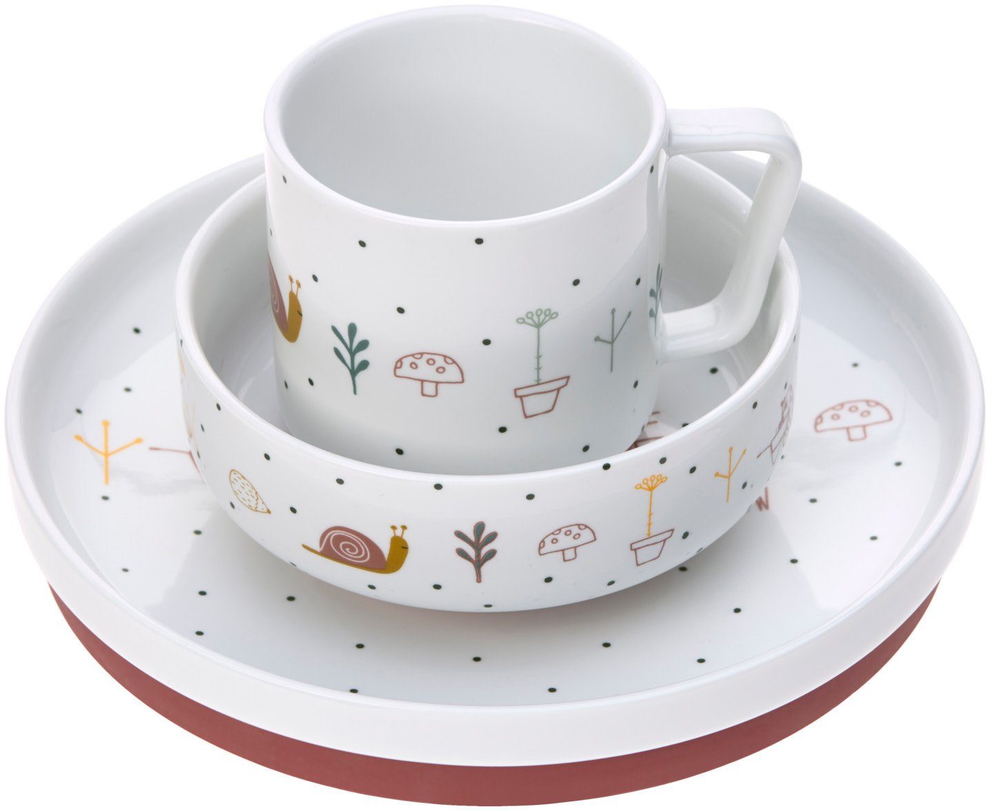LÄSSIG Kindergeschirr-Set Garden Explorer, Schnecke (3-tlg), 1 Personen, Porzellan, rutschfest – Bild 2 von 5