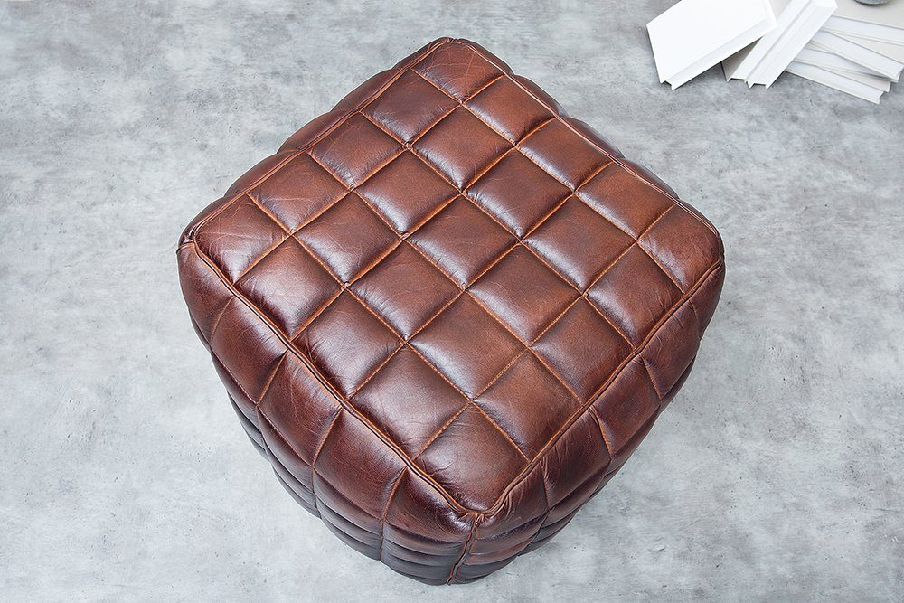 riess-ambiente Sitzwürfel RIDER 40cm braun - Echtleder, Würfel, Ziersteppung, vintage, handmade, Hocker mit hochwertigem Bezug - ideal für Wohn- und Schlafzimmer
