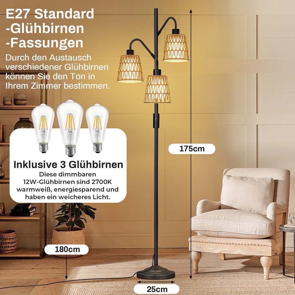 MUPOO LED Stehlampe Boho Rattan Stehlampe, Vintage Stehlampe mit Rattan Lam günstig online kaufen
