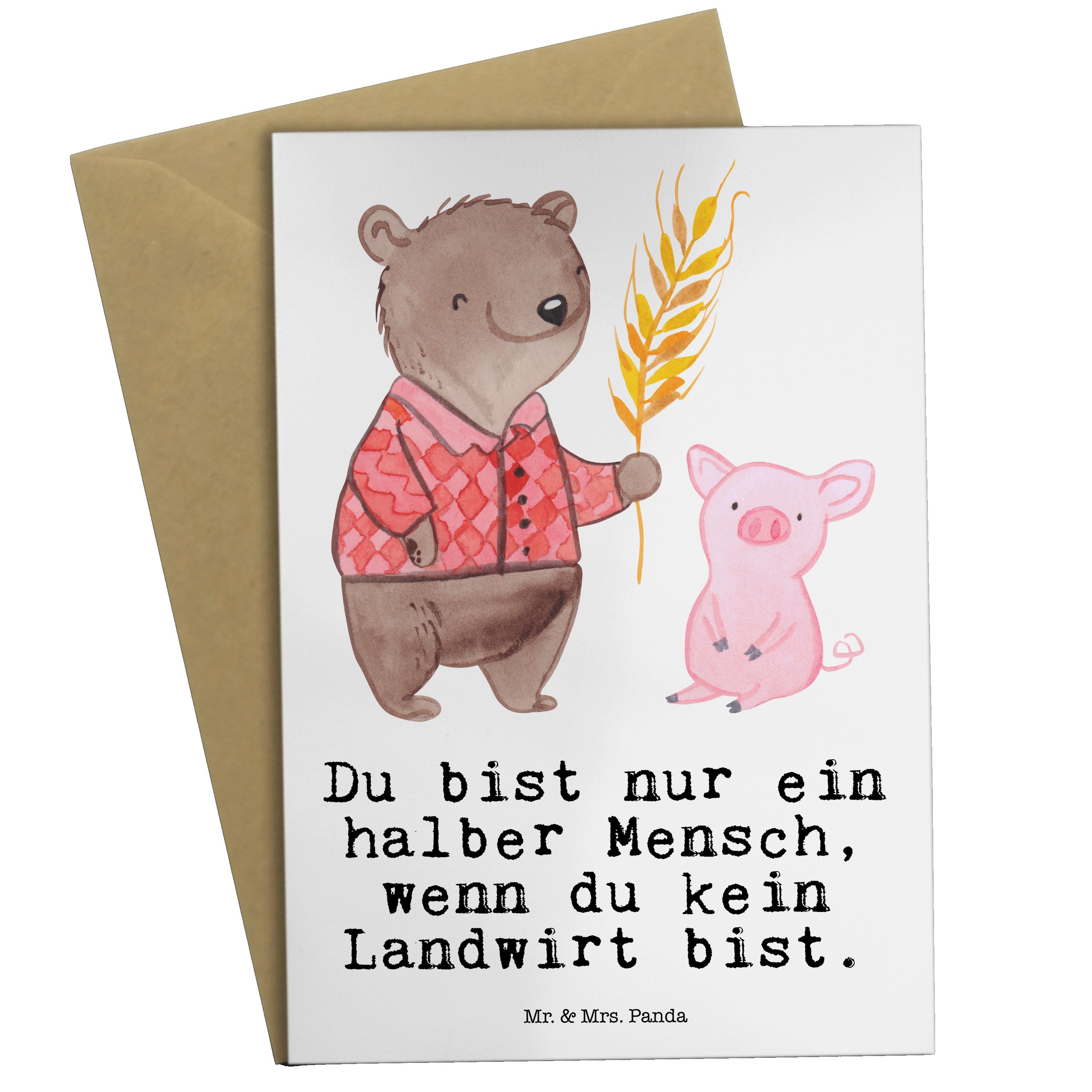 Mr. & Mrs. Panda Grußkarte Landwirt mit Herz - Weiß - Geschenk, Einladungskarte, Bauernhof, Schw