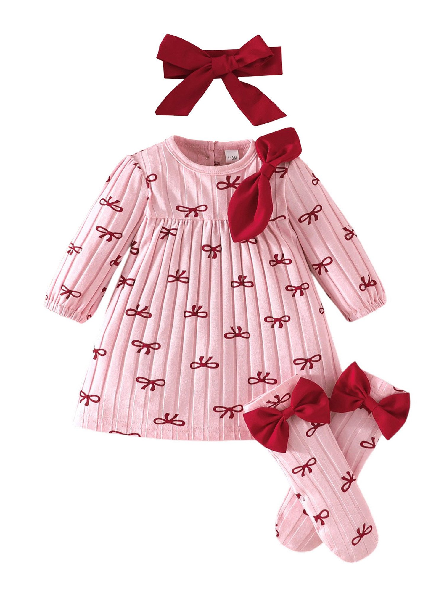 Lapastyle A-Linien-Kleid Set aus Baumwolle Strickkleid mit Aufdruck für Babys, Stirnband Socke (Set, 3-tlg) Frühling Sommer Mädchen Niedliches Outfit, für Partys, Fotoshootings