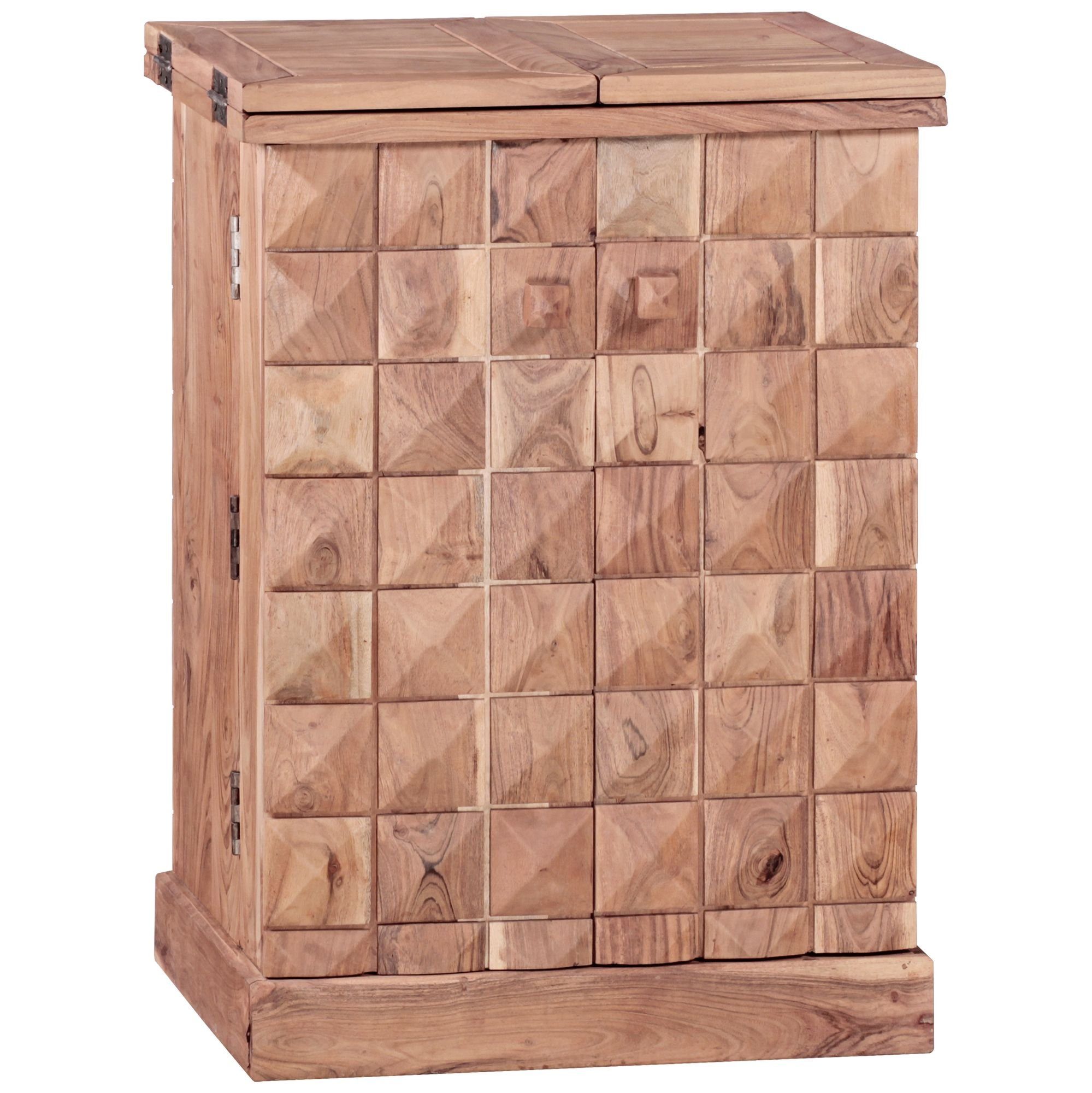 Wohnling Barschrank WL1.736 (Hausbar Akazie Massivholz 65x91x50 cm mit Türen) Weinbar Ausklappbar, Barschrank, Kleine Bar Buffet