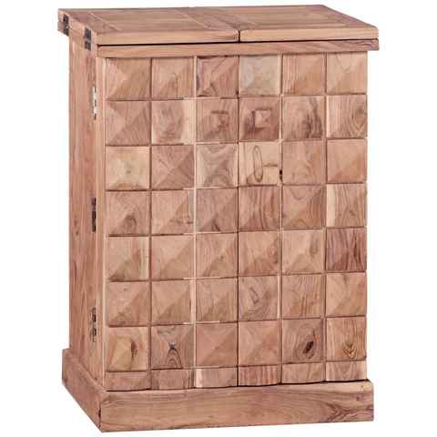 FINEBUY Barschrank SuVa3510_1 (Hausbar Akazie Massivholz 65x91x50 cm mit Türen) Weinbar Ausklappbar, Barschrank, Kleine Bar Buffet