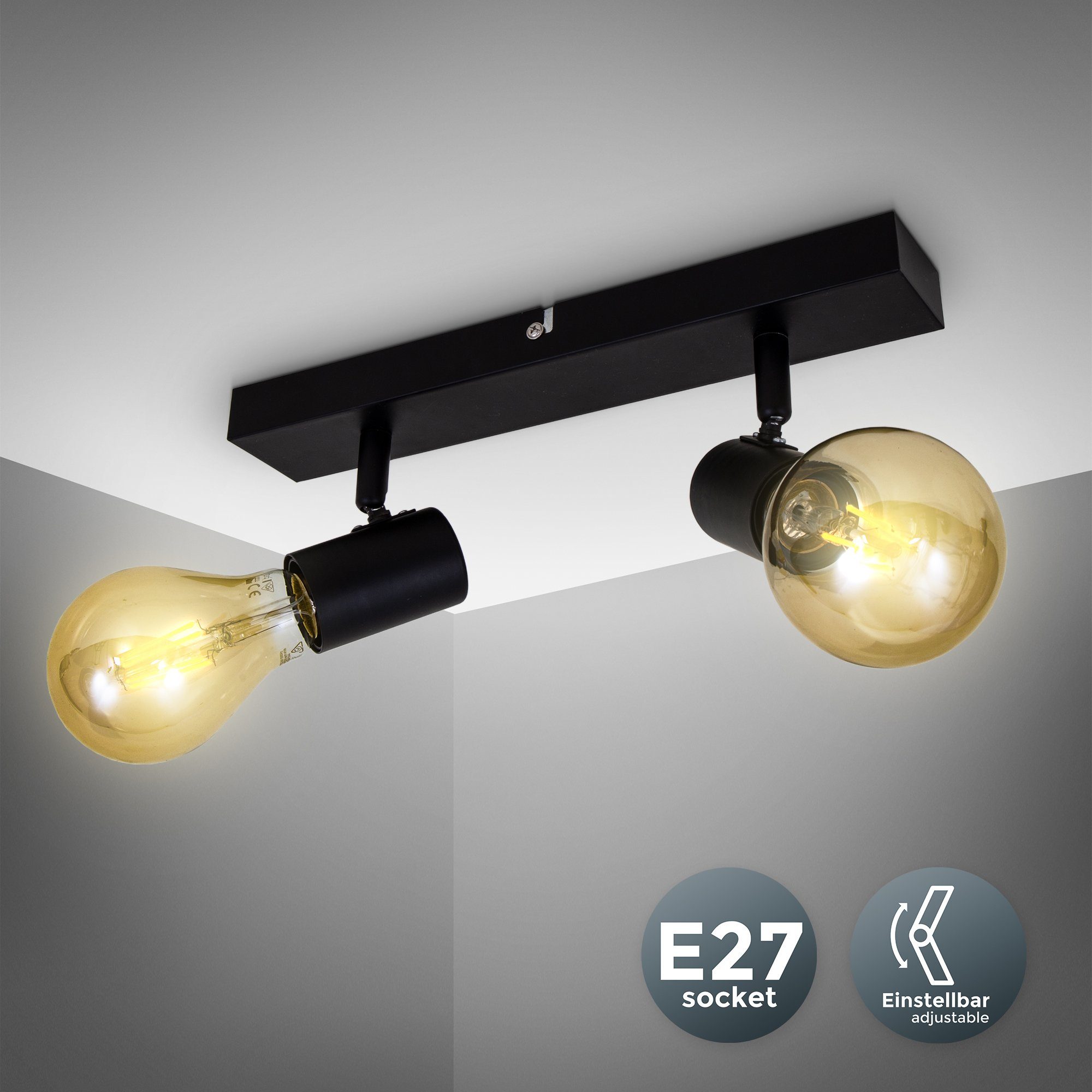 B.K.Licht Retro, Deckenspots, schwarz-matt Deckenleuchte, Leuchtmittel, LED Industriedesign, ohne Deckenlampe,