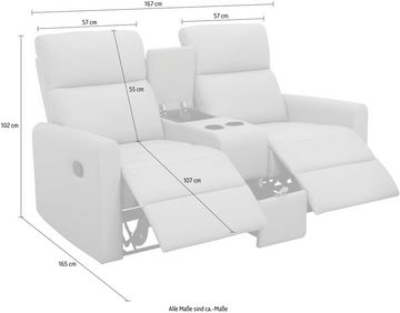 Home affaire 2-Sitzer Daoulas, 2er-Kinosofa, TV-Sessel, Multimedia-Sofa, Kinosofa mit Relaxfunktion, Getränkehalter und Stauraum