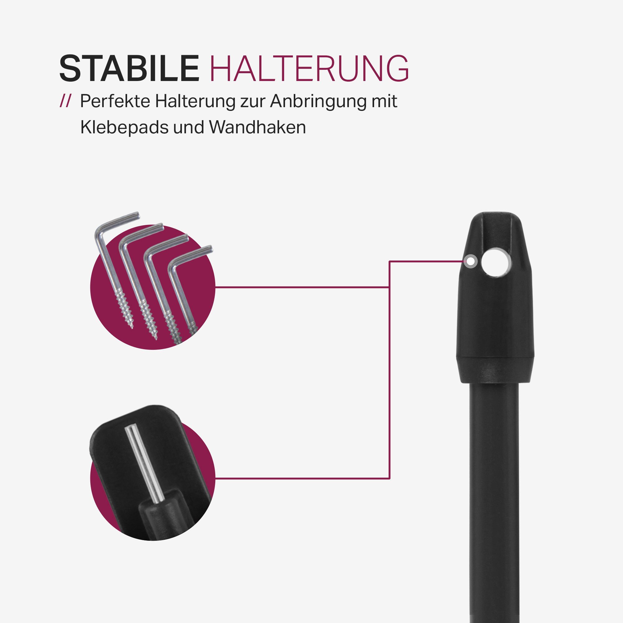 Bestlivings Vitragestange stufenlos ausziehbar, 2er-Pack, Ø 10 mm, 1-läufig, ausziehbar, mit Selbstklebehaken, geklebt, Metall, flachoval, für Scheiben- & Bistr – Bild 4 von 5