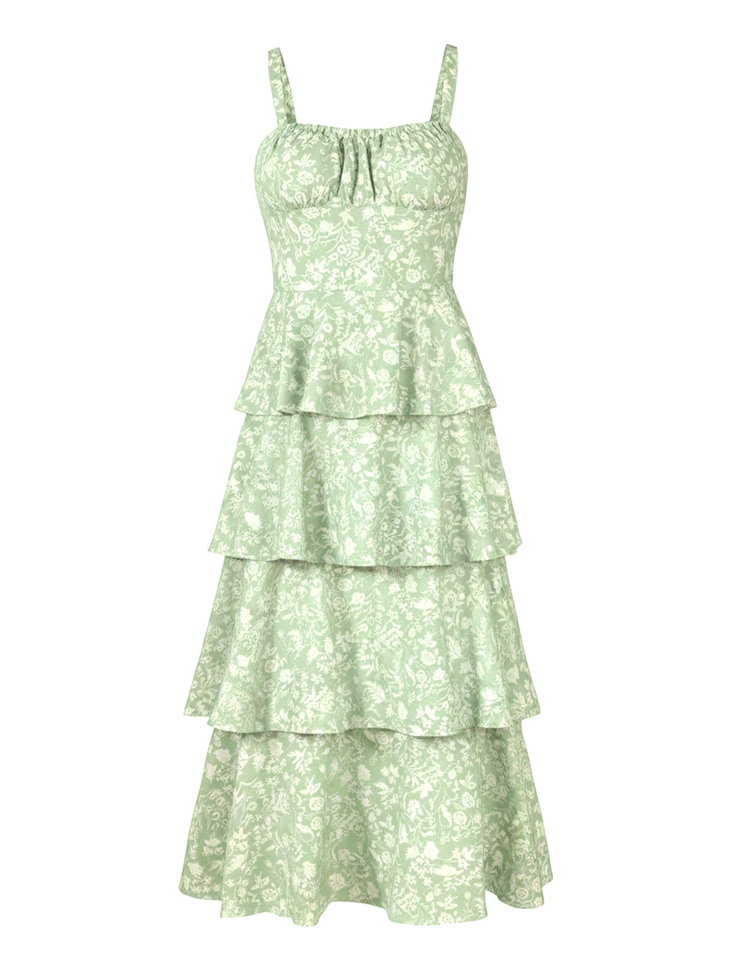 Imily Bela Maxikleid Damen Fließendes Mehrlagiges Kleid mit Rüschen (Packung, 1-tlg., 1per-Pack) Reißverschluss und Bänder hinten