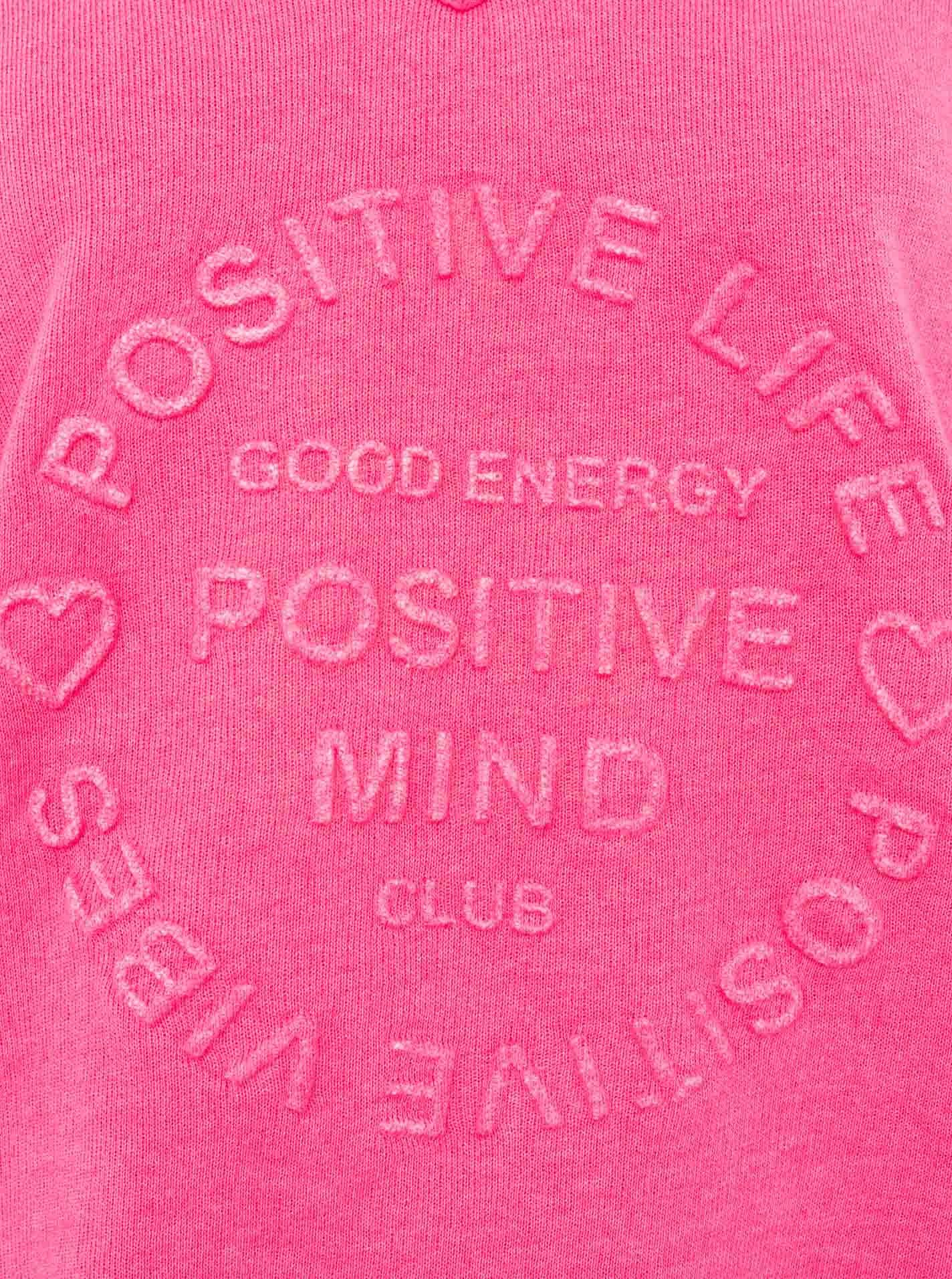 Zwillingsherz Sweatshirt "Positive Mind" ausgefranster V-Ausschnitt, Used Look, Langarm, Schriftzug