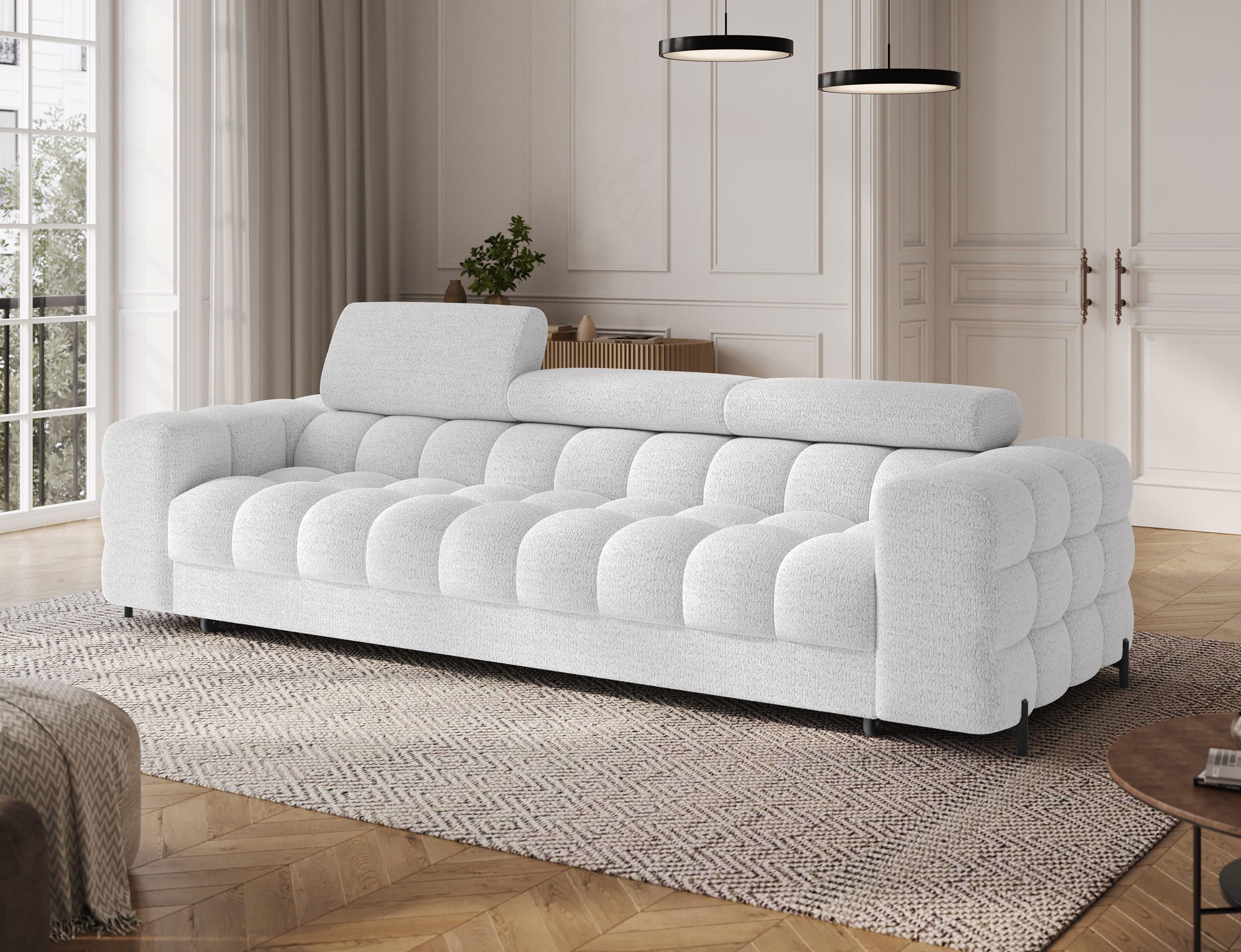 MOEBLO Sofa Telli, Modernes 3-Sitzer-Sofa aus Stoff, Couch & Polstermöbel mit Schlaffunktion, verstellbaren Kopfstützen, freistehend für Wohnzimmer, (BxHxT): 260 × 96 × 100 cm