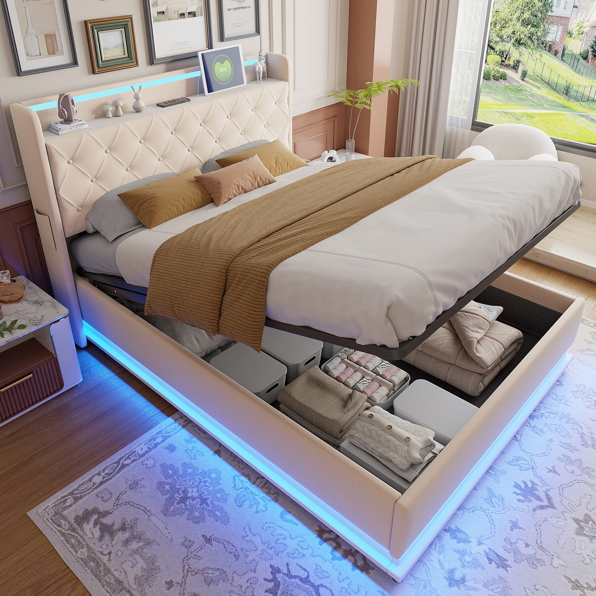 Merax Polsterbett mit LED-Beleuchtung & USB-Ladeanschluss (1-tlg., Hydrauli günstig online kaufen