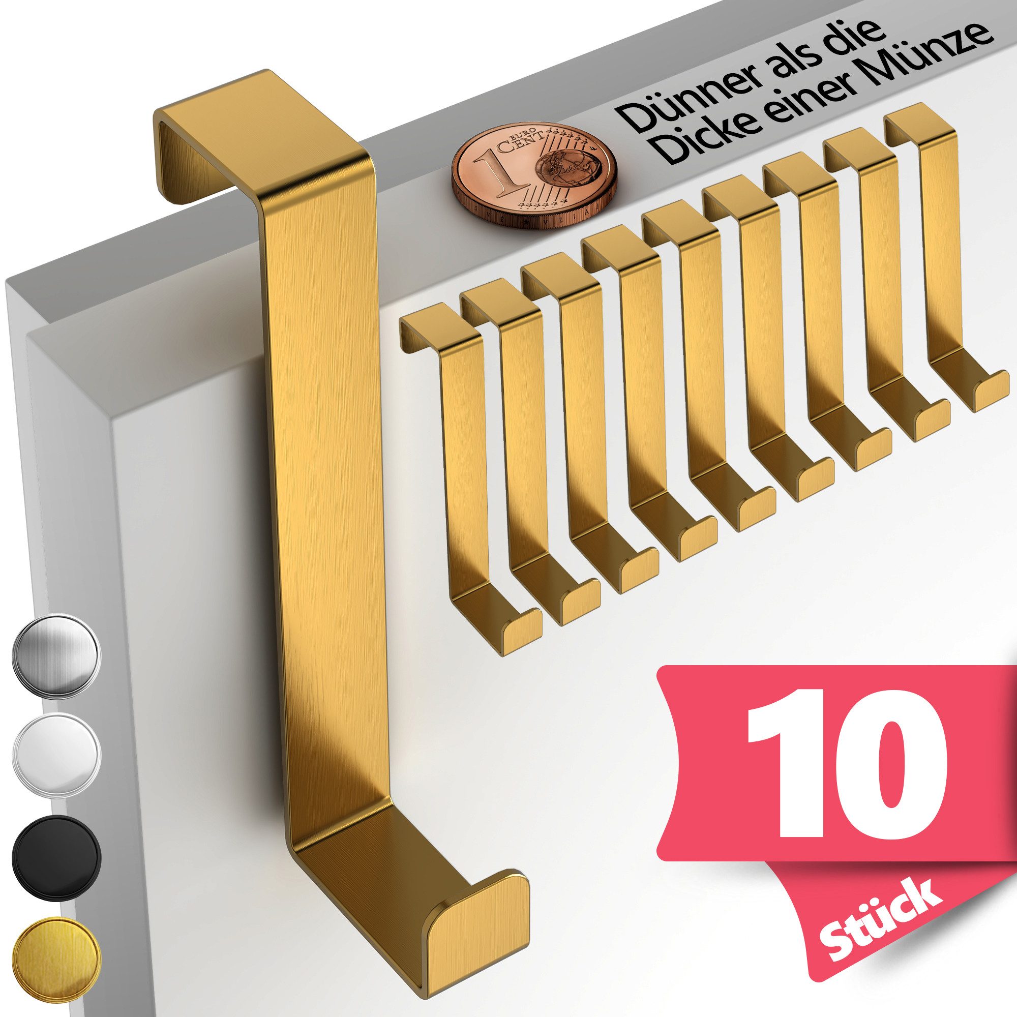 Lindenstein Türhaken Türhaken zum Einhängen 10er Set, Türen, (Packung, 10-St., 10), Bohrfrei, stark, langlebig, rostfrei, verformungsfest