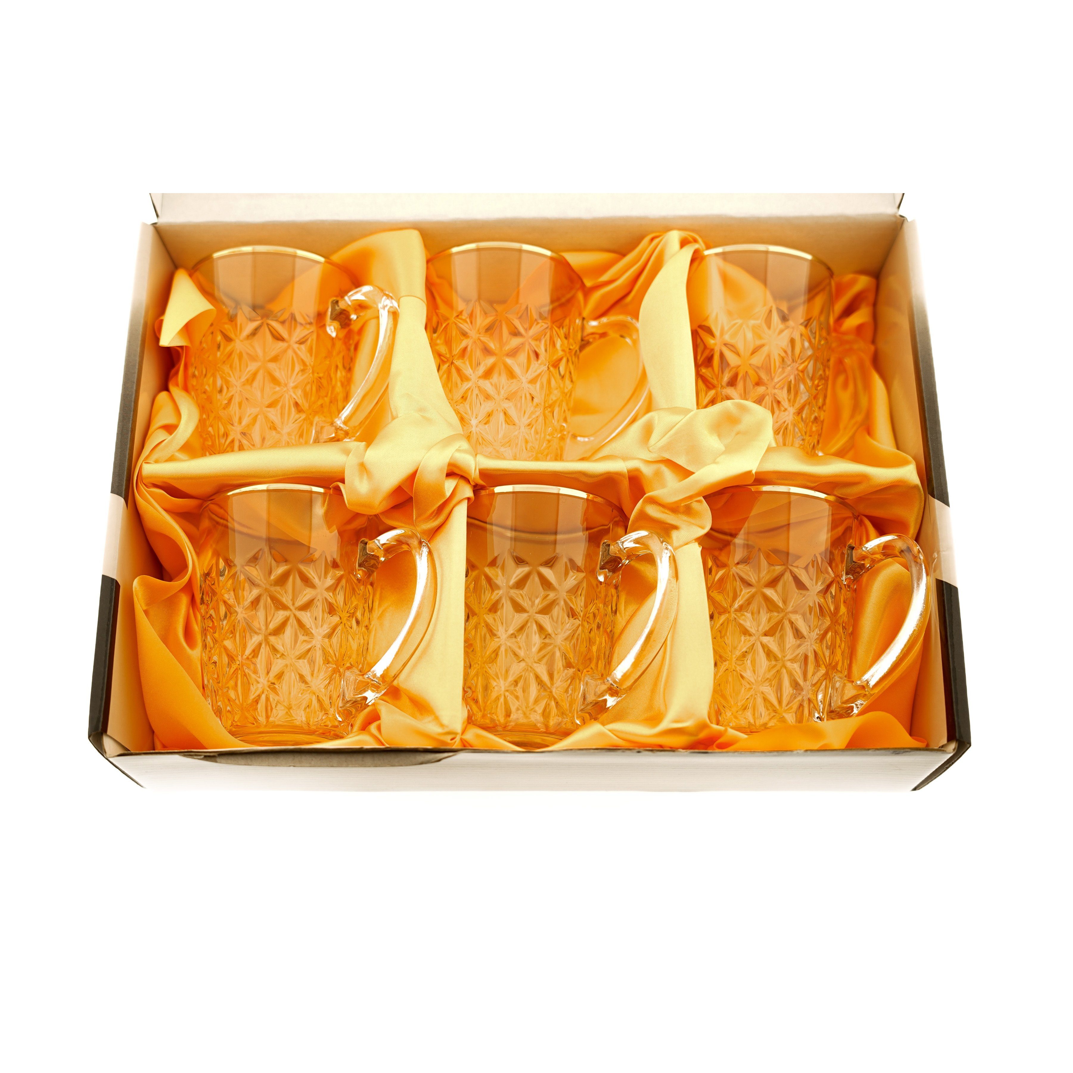 Sunay Teeglas 6er Gläser-Set mit Henkel Gold Umrandung 203 ml Transparent mit Muster, 6-tlg. – Bild 4 von 5
