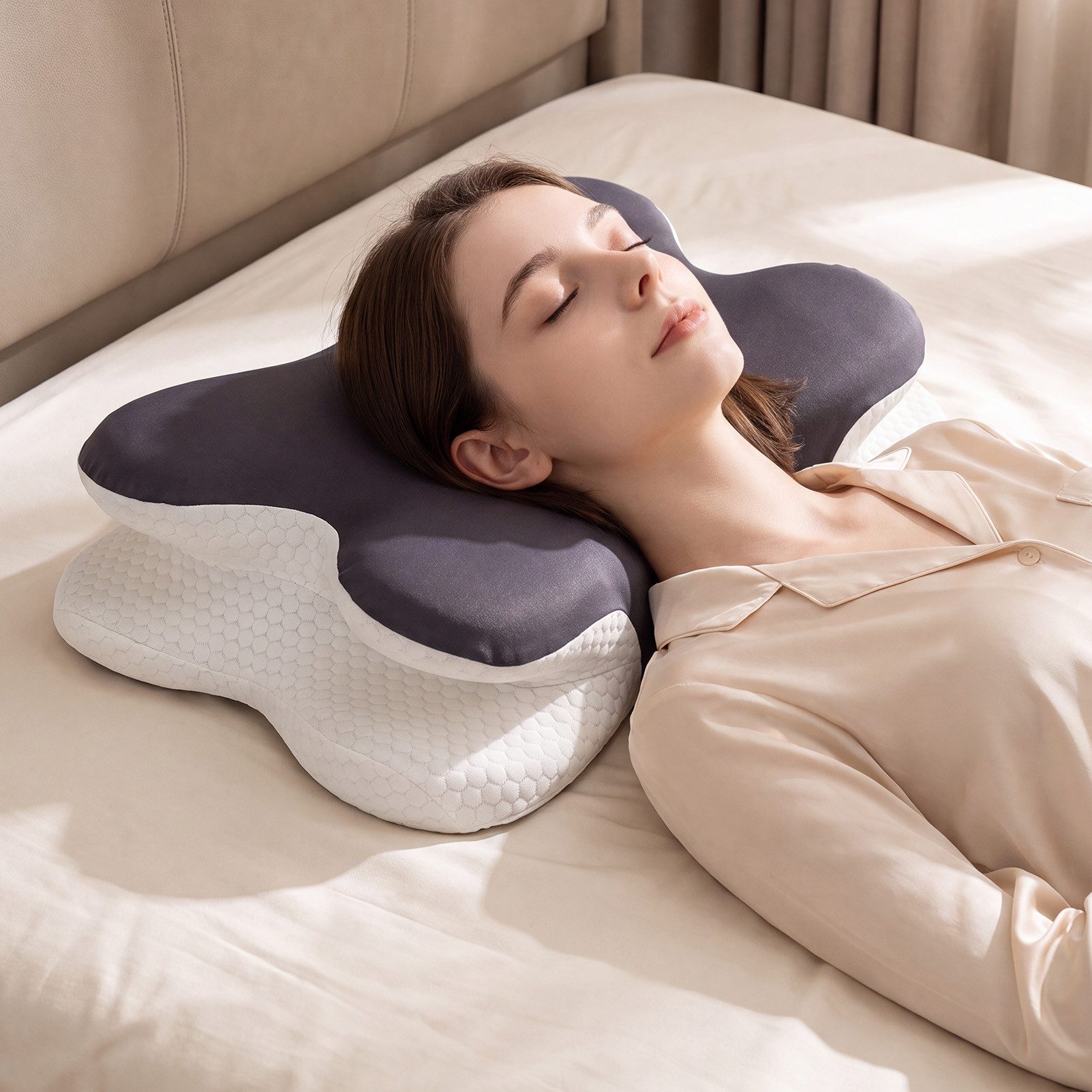 Esun Kopfkissen Orthopädisches Nackenkissen Ergonomisches Memory Foam, Mit Reisetasche, Füllung: 100% Memory Foam, Rückenschlafer, Bauchschlafer, Seitenschlafer, Set, Praktische Reisetasche für Nackenkissen, für Seiten Rücken & Bauchschläfer, Nackenkissen