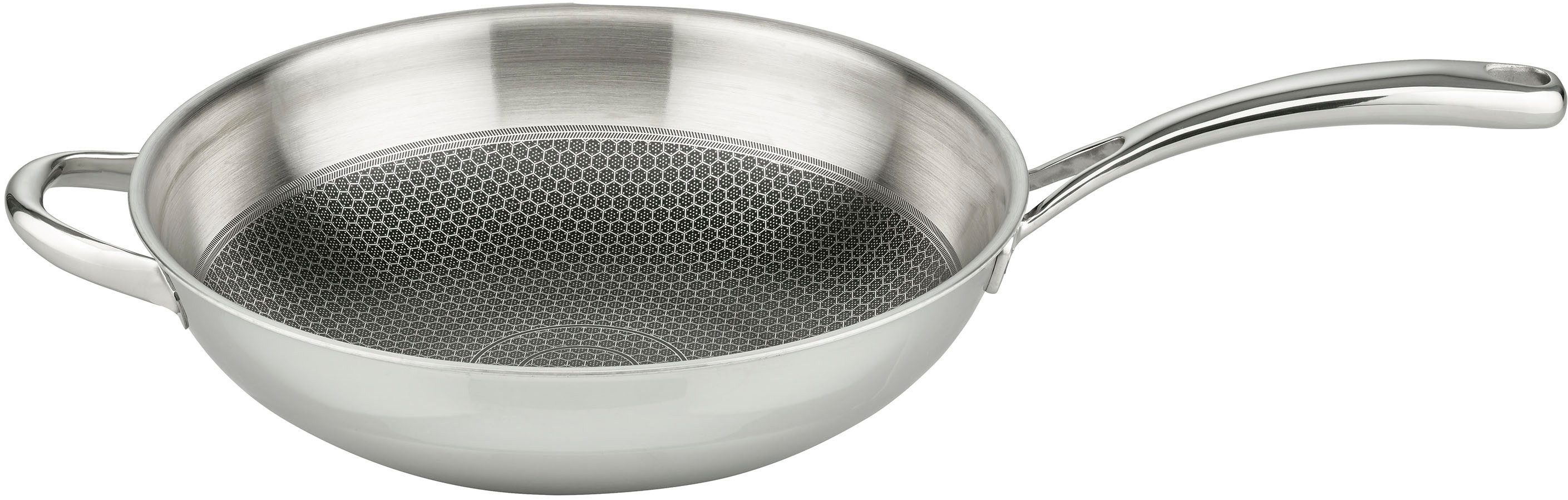 Elo Premium Wok Relief Evolution Wokpfanne, Edelstahl 18/10 (1-tlg), durchgehender Aluminium-Kern, außen magnetischer Edelstahl