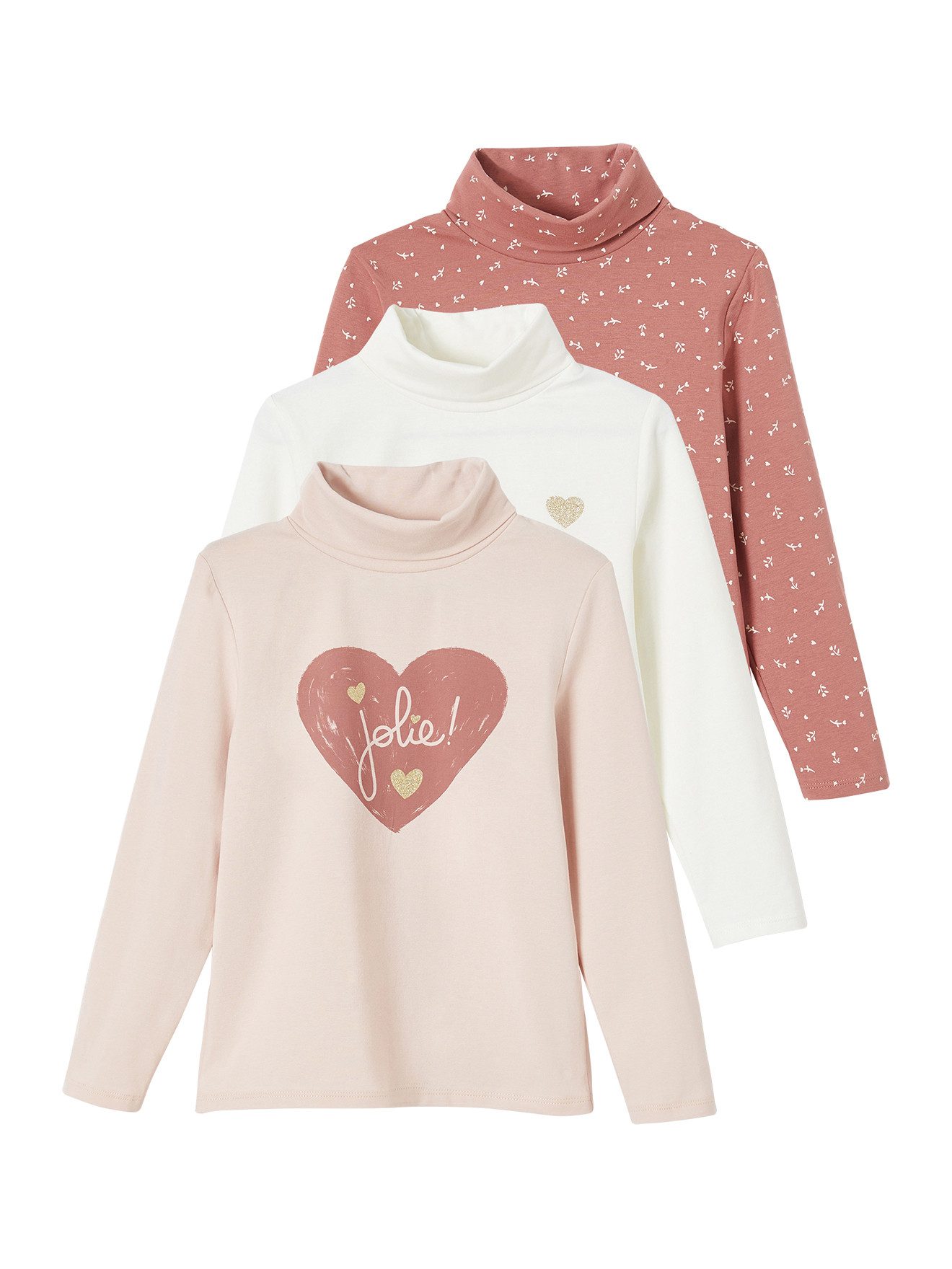 vertbaudet Langarmhemd Mädchen Rollkragenshirts BASIC 3er-Pack