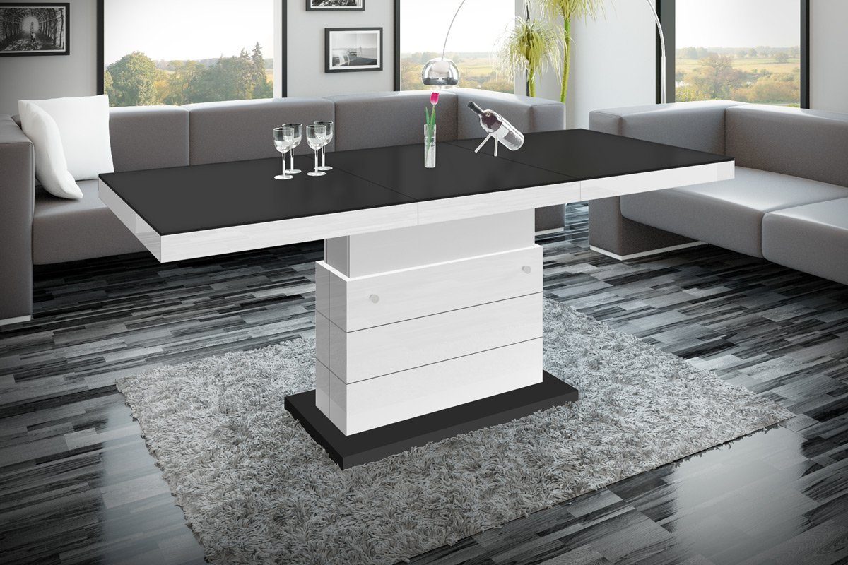 designimpex Couchtisch »Design Couchtisch Tisch H-333 Schwarz MATT / Weiß  HOCHGLANZ KOMBINATION höhenverstellbar ausziehbar Esstisch«