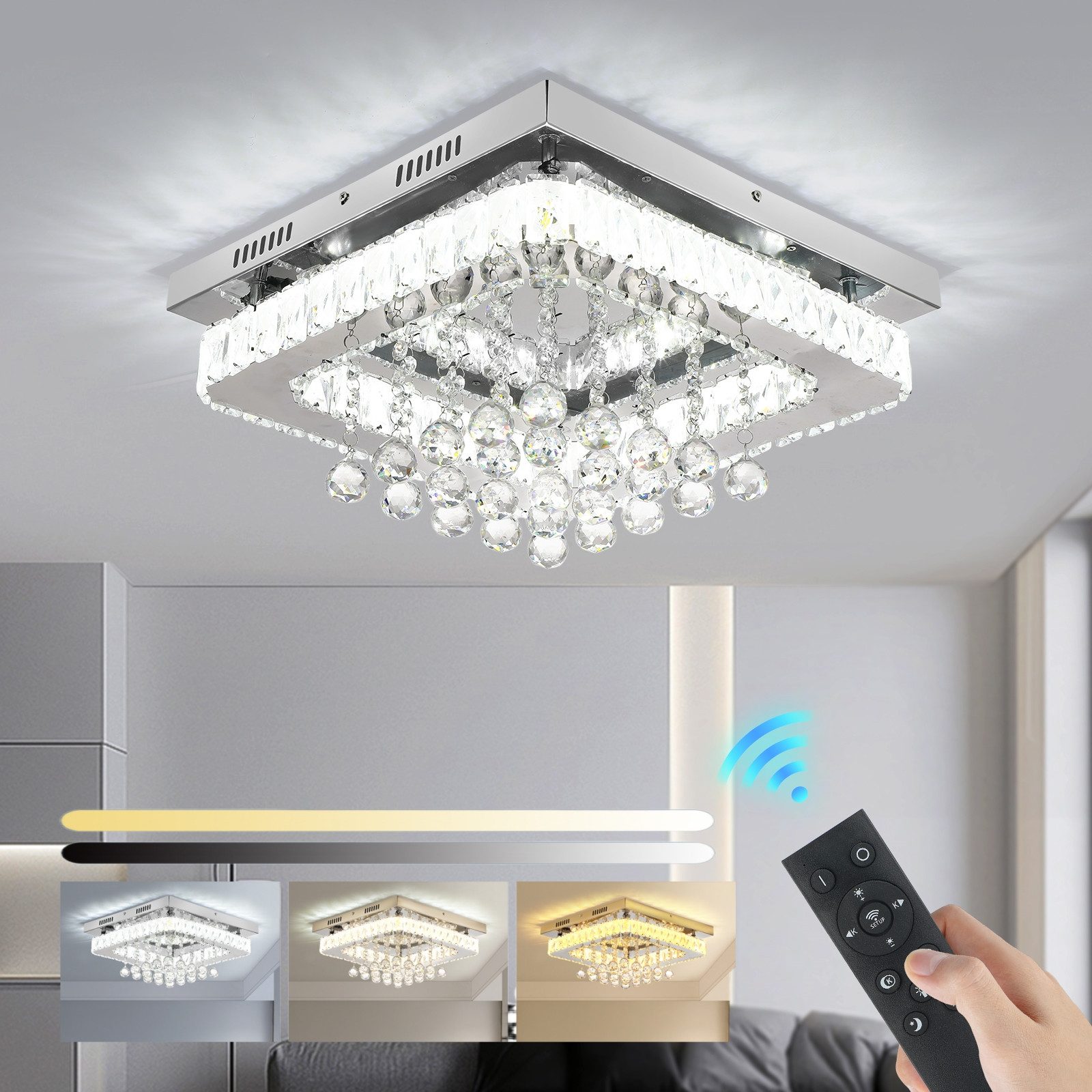 WILGOON Deckenleuchte 24W Quadratischer Kristall Deckenlampen, günstig online kaufen