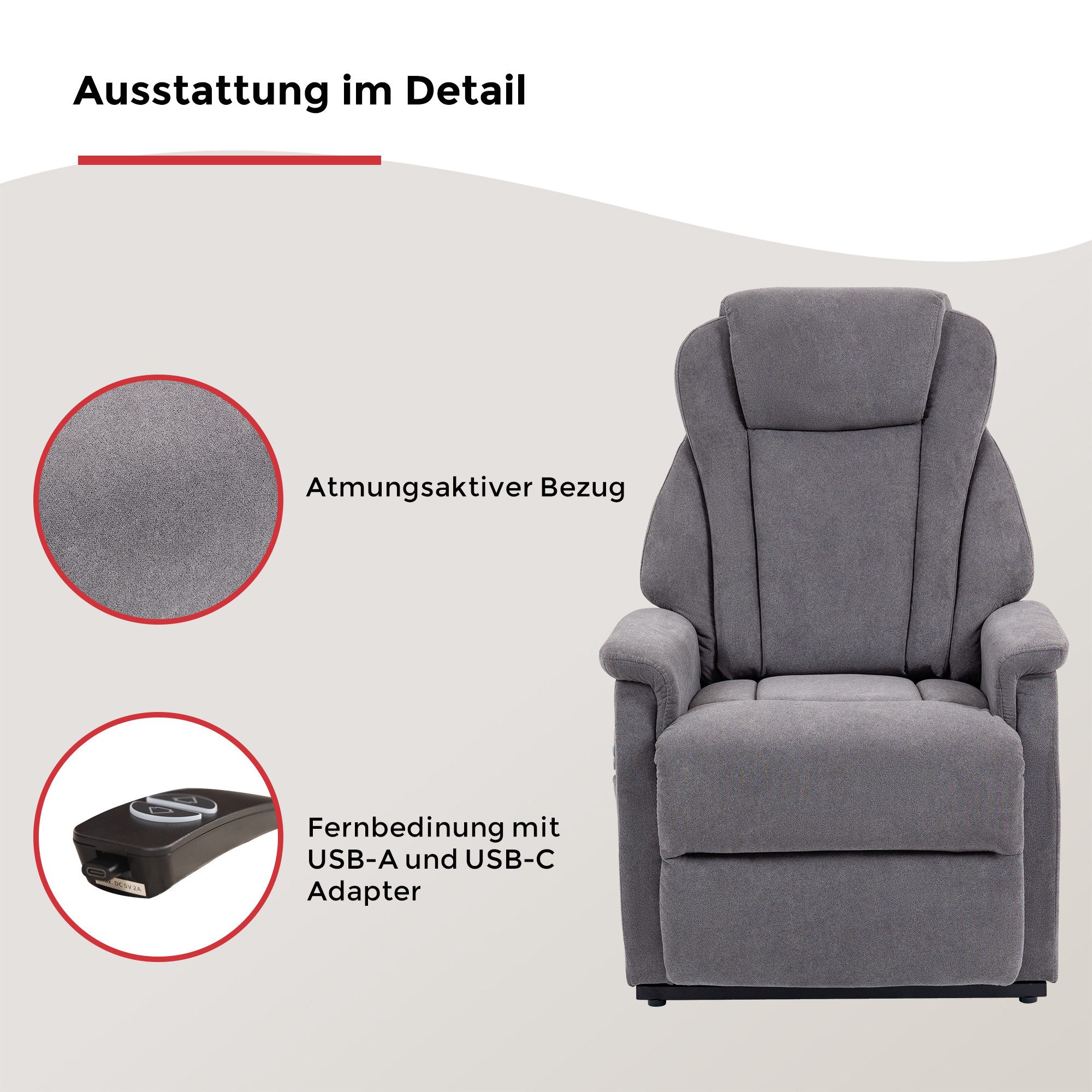 Duo Collection TV-Sessel Toronto XXL mit elektrischer Aufstehhilfe und Relaxfunktion, bis 150kg belastbar, Taschenfederkern, Stahlwellenunterfederung