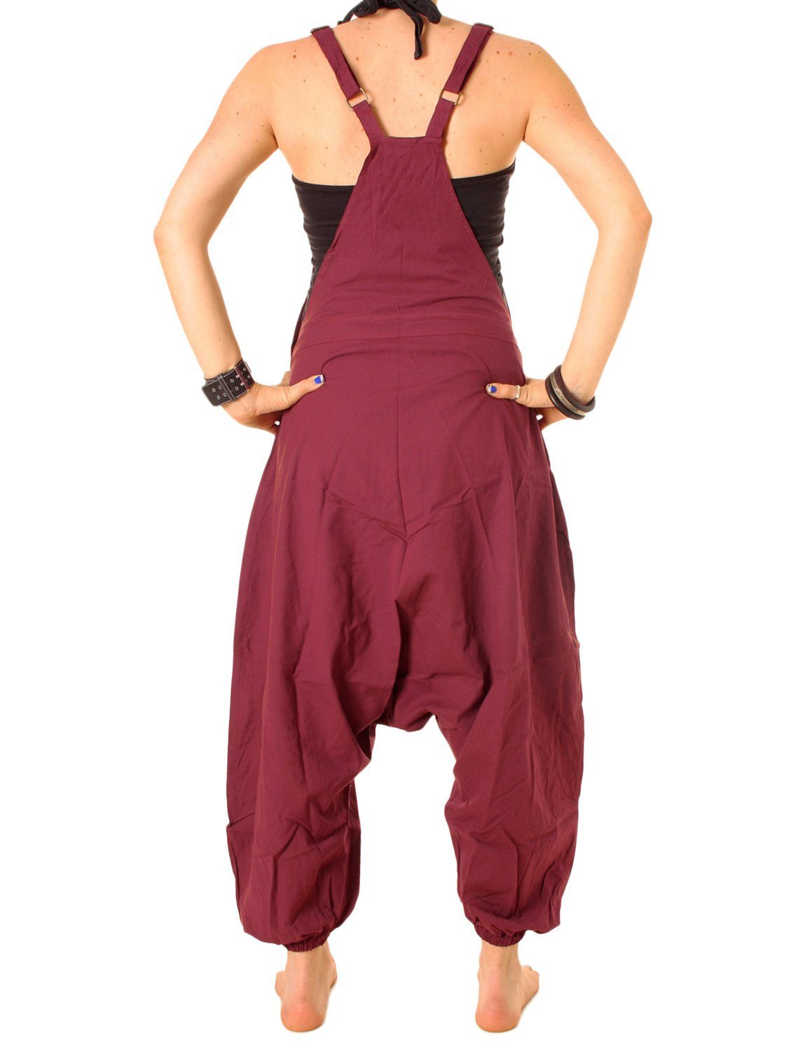 Latzhose Overall Vishes Haremshose tragen, bequem Goa, Damen bordeaux Baumwolle Hose zu Sommer einfarbig Hippie,